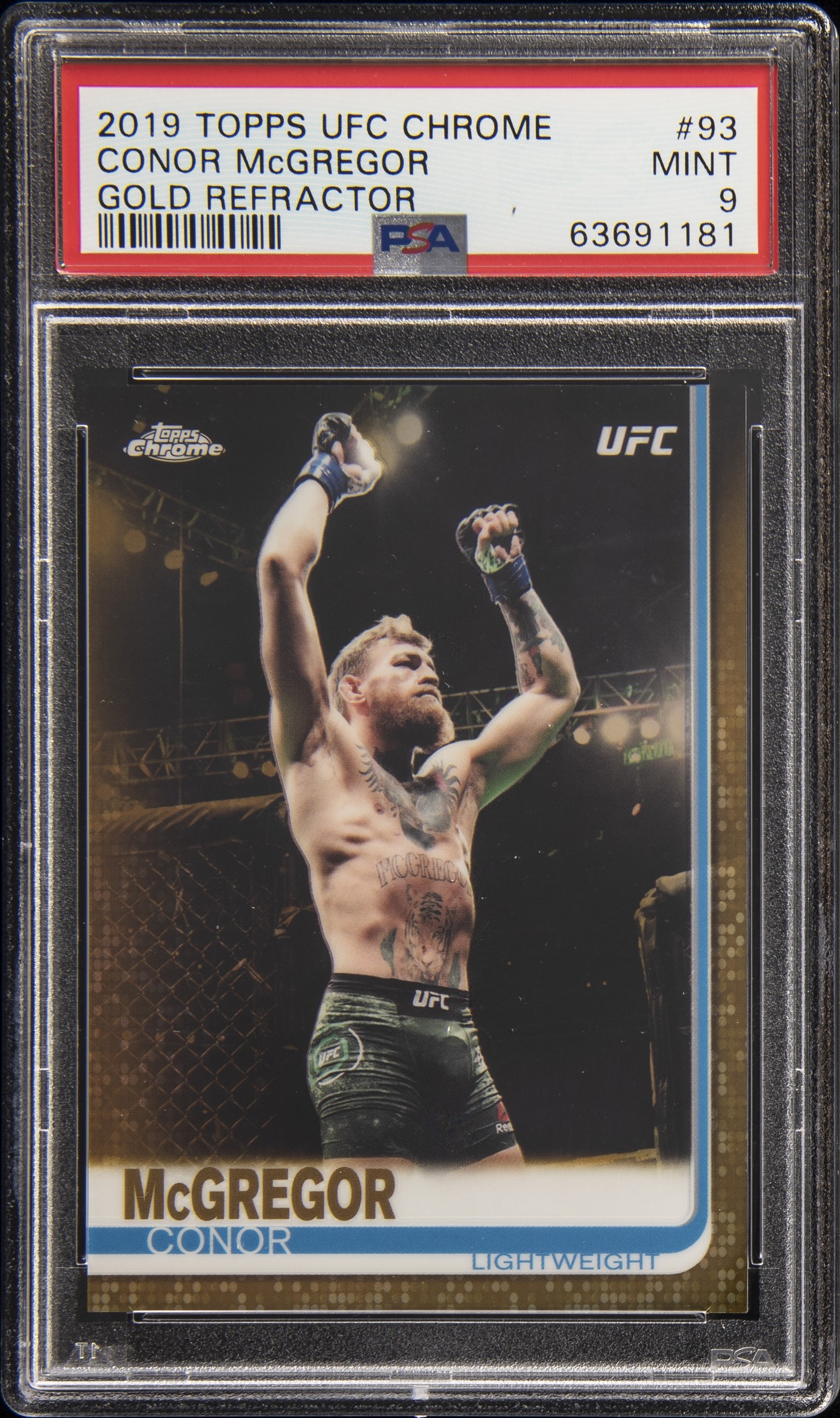 2019 Topps UFC Chrome Gold Refractor #93 Conor McGregor (#43/50) – PSA MINT 9