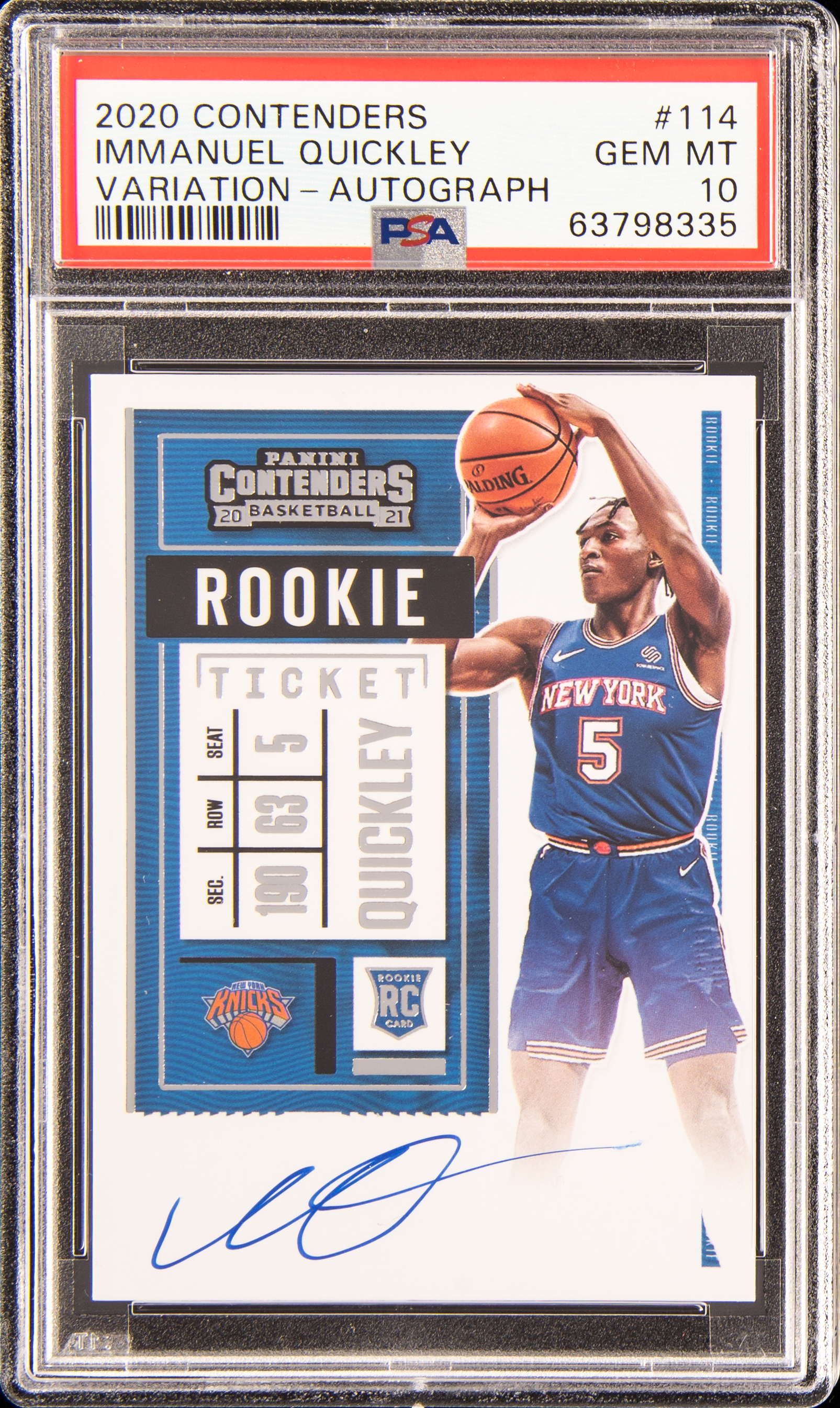 2020 Panini Contenders Variation-Autograph #114 Immanuel Quickley Rookie Card – PSA GEM MT 10