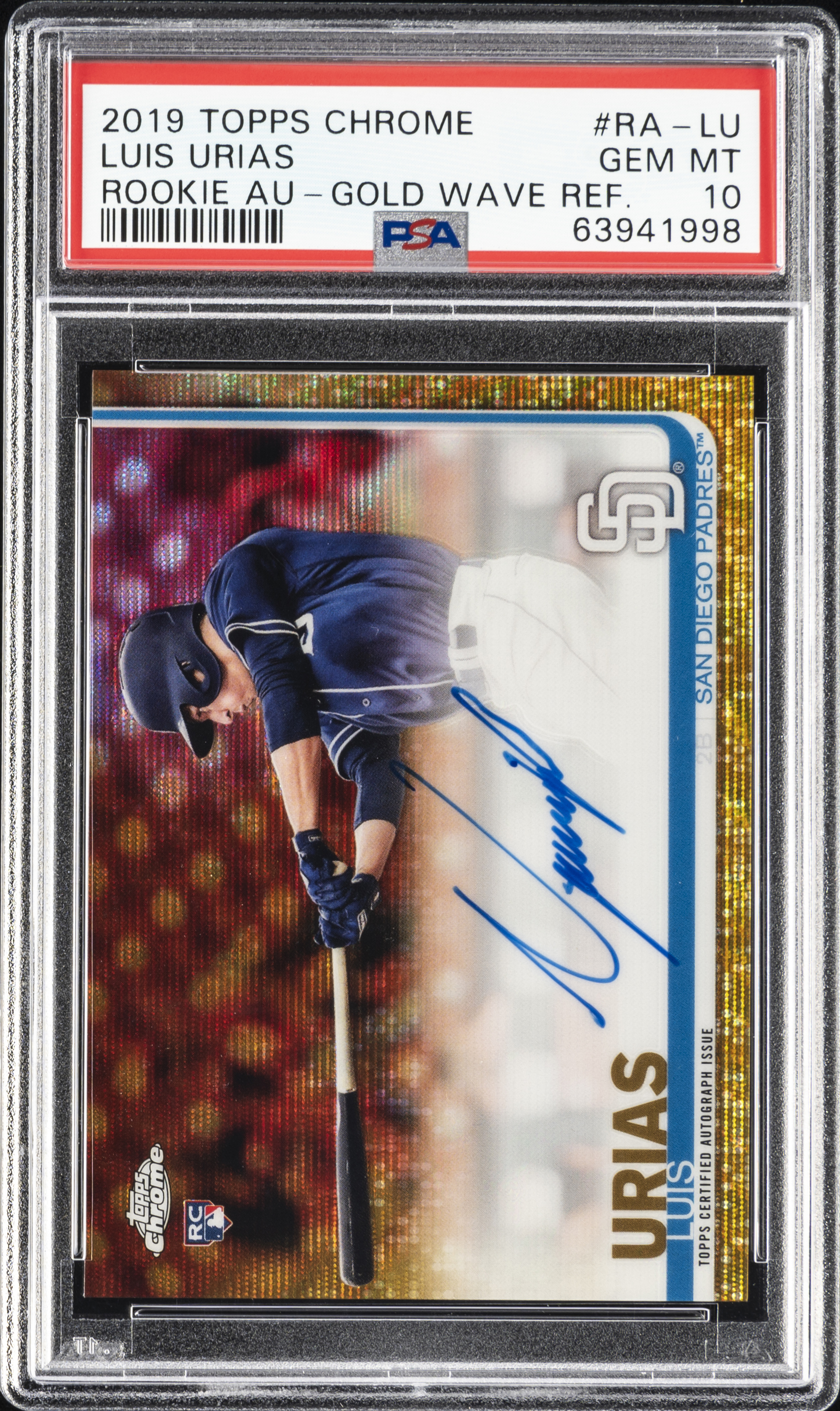 2019 Topps Chrome Rookie Autographs Gold Wave Refractor #RA-LU Luis Urias Signed Rookie Card (#33/50) – PSA GEM MT 10