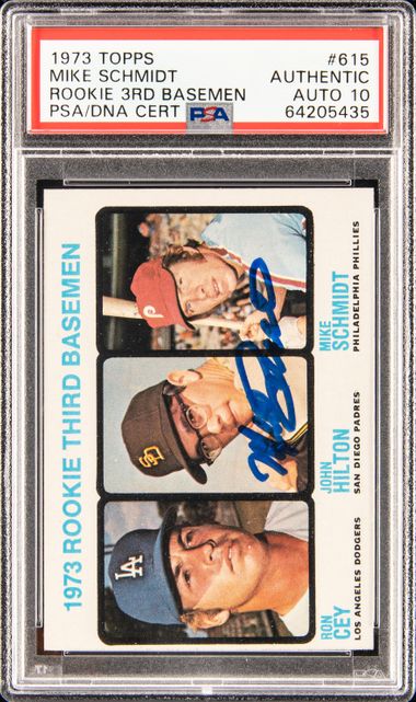 1973 Topps # 615 Rookie Third Basemen Mike Schmidt/Ron Cey/John Hilton  Dodgers/Padres/Phillies (Baseball Card) PSA 7 - NM Dodgers/Padres/Phillies