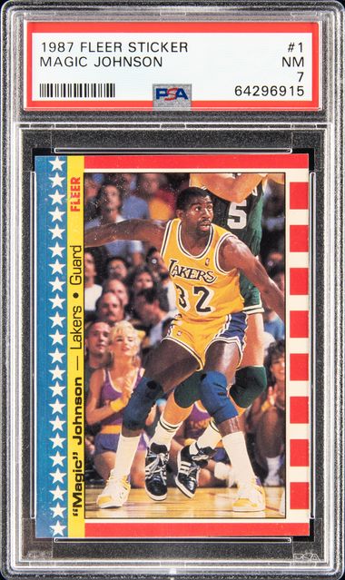 1986-87 Fleer Sticker #7 Magic Johnson Basketball Sticker Card Lakers Psa 5  Ex