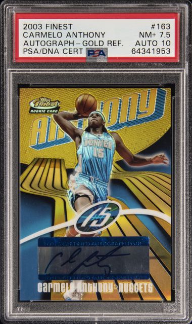 2003-04 Topps Finest Autograph Gold Refractor #163 Carmelo Anthony