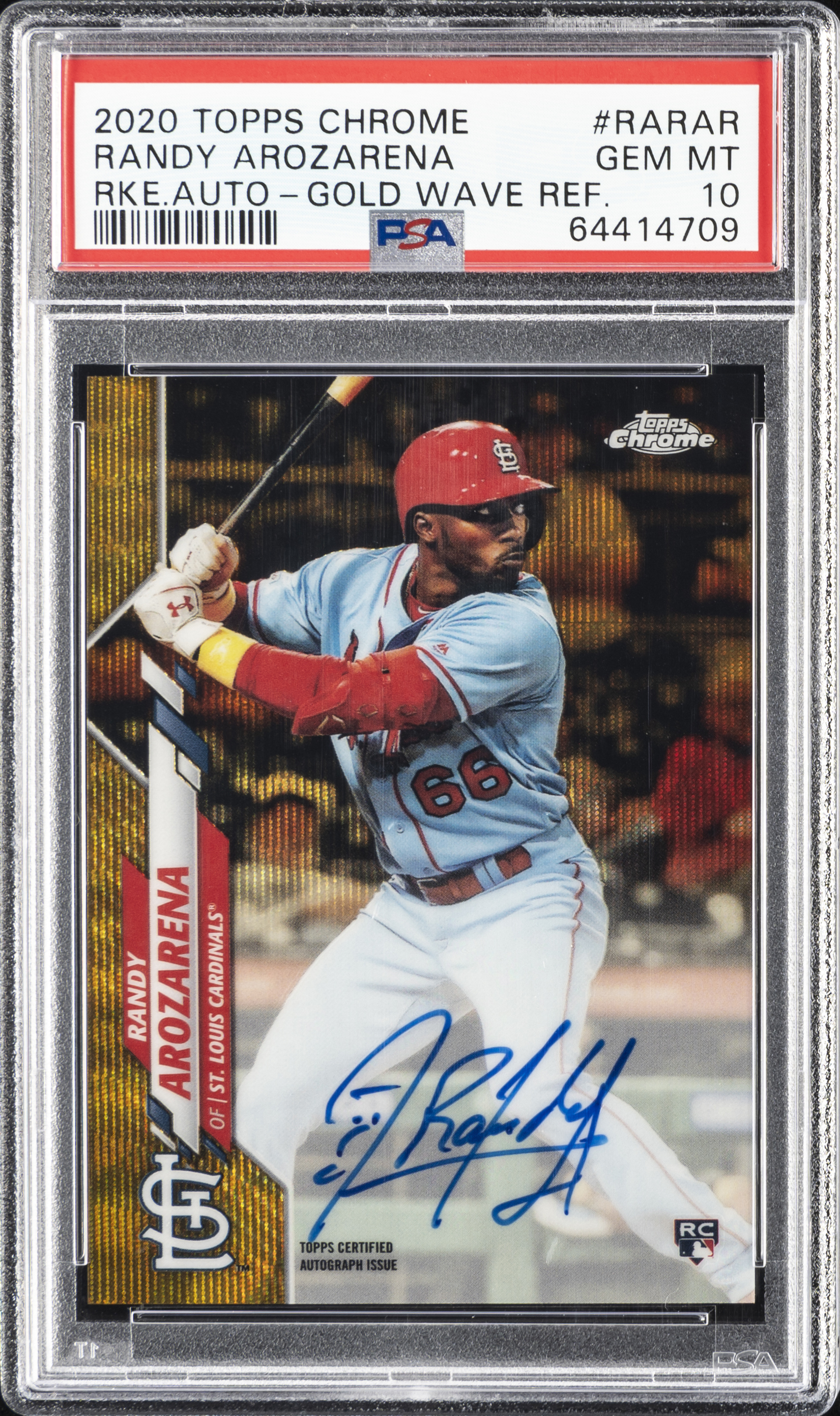 2020 Topps Chrome Rookie Autographs Gold Wave Refractor #RARAR Randy Arozarena Signed Rookie Card (#25/50) – PSA GEM MT 10