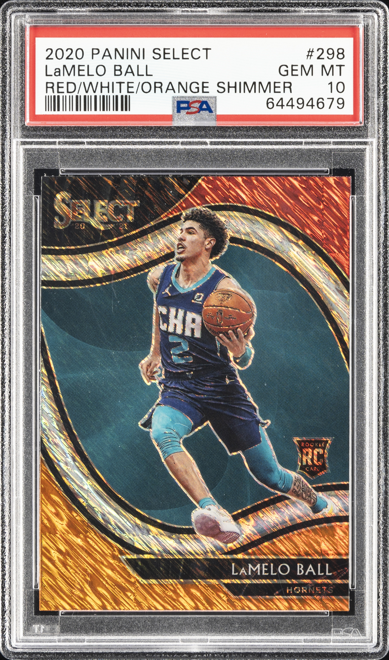 2020-21 Panini Select Red/White/Orange Shimmer #298 Lamelo Ball Rookie Card – PSA GEM MT 10