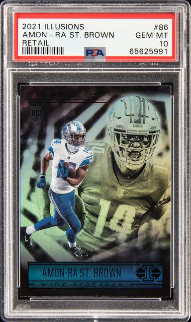 AMON-RA ST. BROWN 2021 PANINI PRIZM GREEN PULSAR ROOKIE GEAR