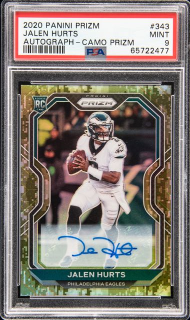 2020 Panini Prizm Autograph-Camo Prizm 343 Jalen Hurts Rookie Card