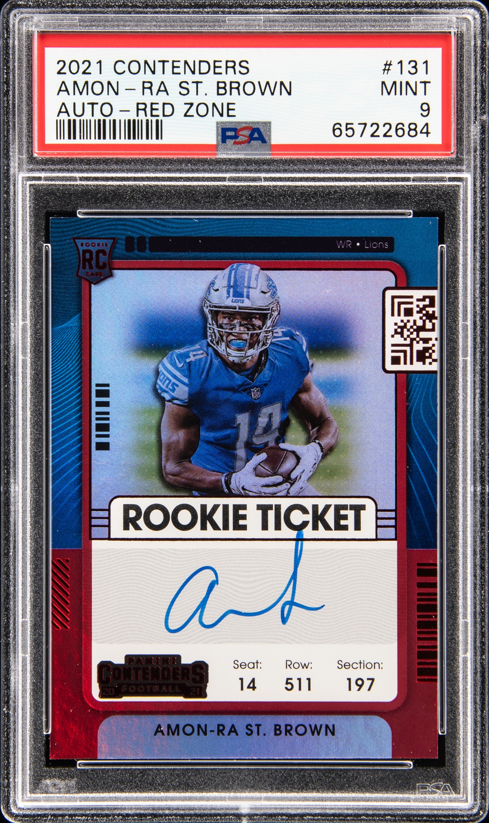 2021 Panini Contenders Autograph-Red Zone 131 Amon-Ra St. Brown Rookie Card – PSA MINT 9