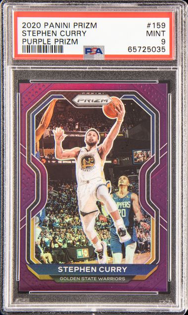 2020 Panini Prizm Purple Prizm 159 Stephen Curry – PSA MINT 9 on