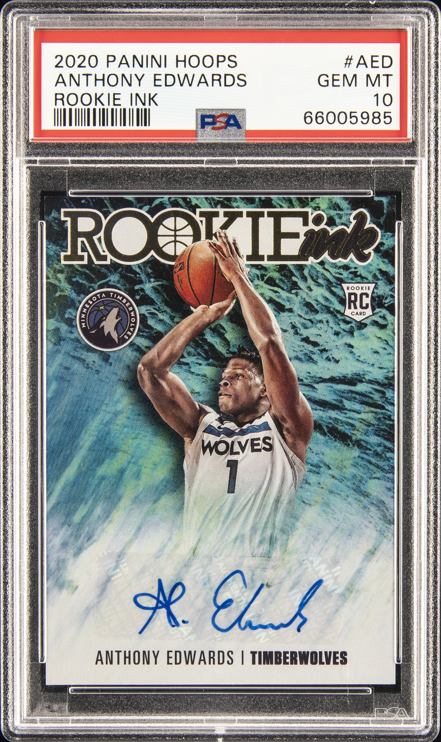 2020-21 Panini Hoops Rookie Ink #RI-AED Anthony Edwards Signed Rookie Card – PSA GEM MT 10