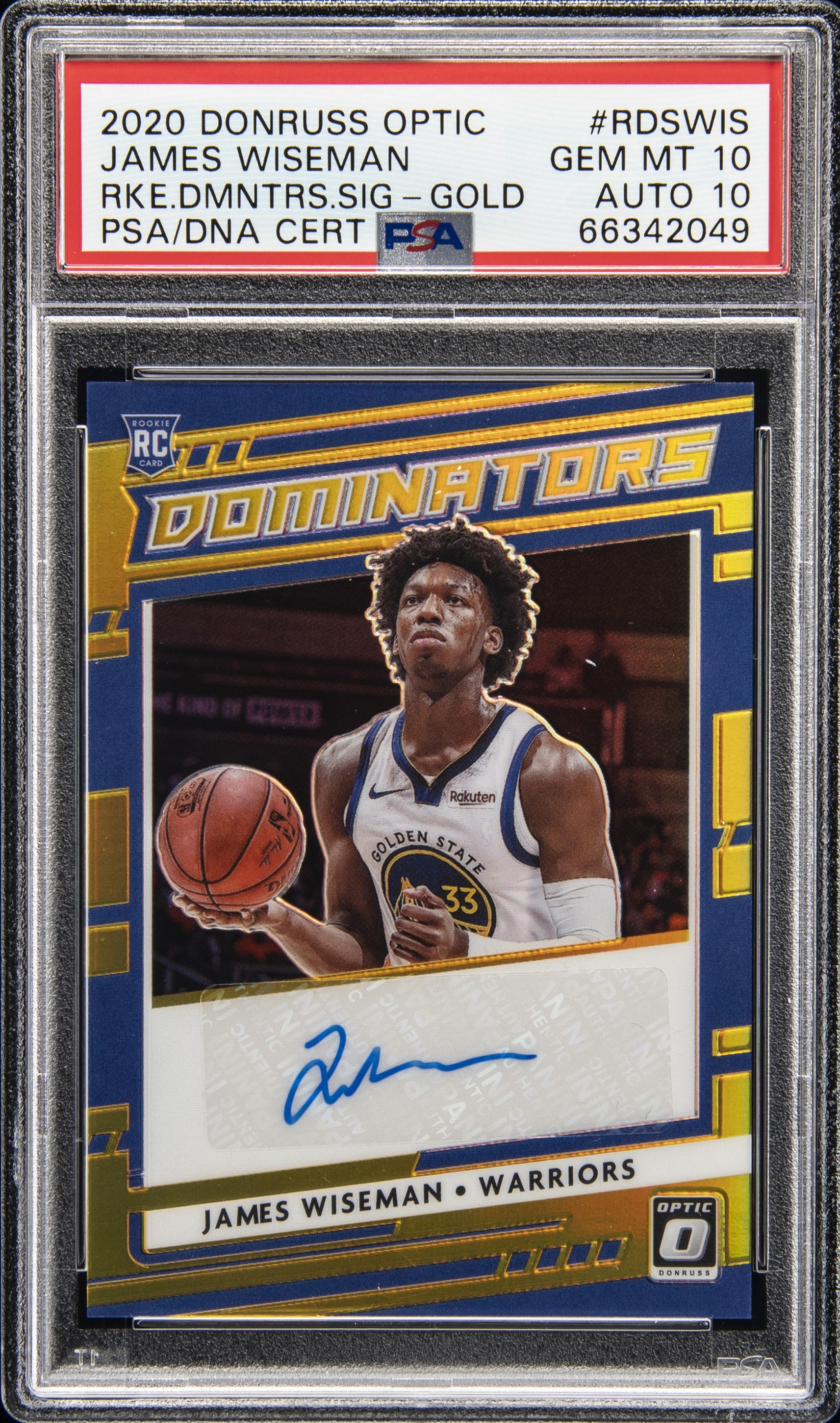 2020-21 Panini Donruss Optic Rookie Dominators Signatures Gold #RDSWIS James Wiseman Signed Rookie Card (#05/10) – PSA GEM MT 10, PSA/DNA GEM MT 10 – Pop 1