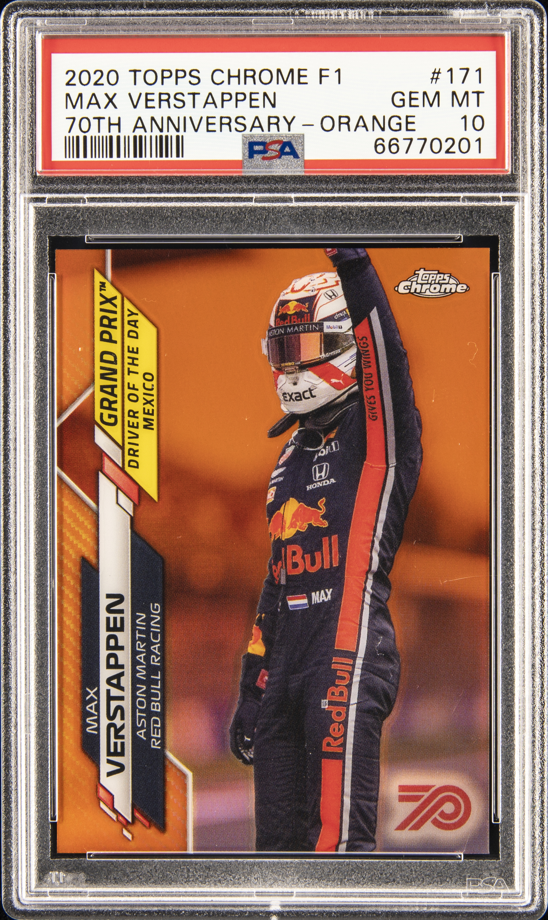 2020 Topps Chrome Formula 1 70th Anniversary-Orange #171 Max Verstappen Rookie Card – PSA GEM MT 10