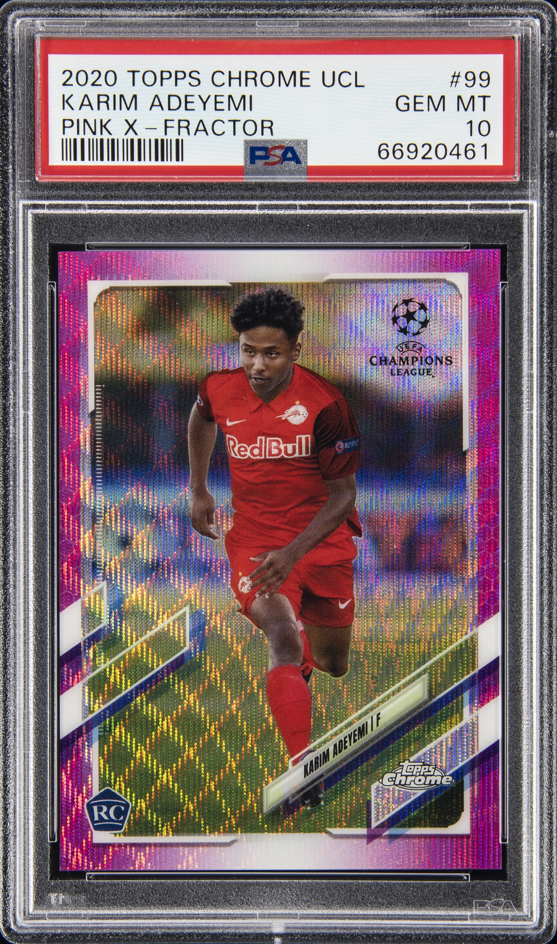 2020 Topps Chrome UEFA Champions League Pink X-Fractor #99 Karim Adeyemi Rookie Card – PSA GEM MT 10