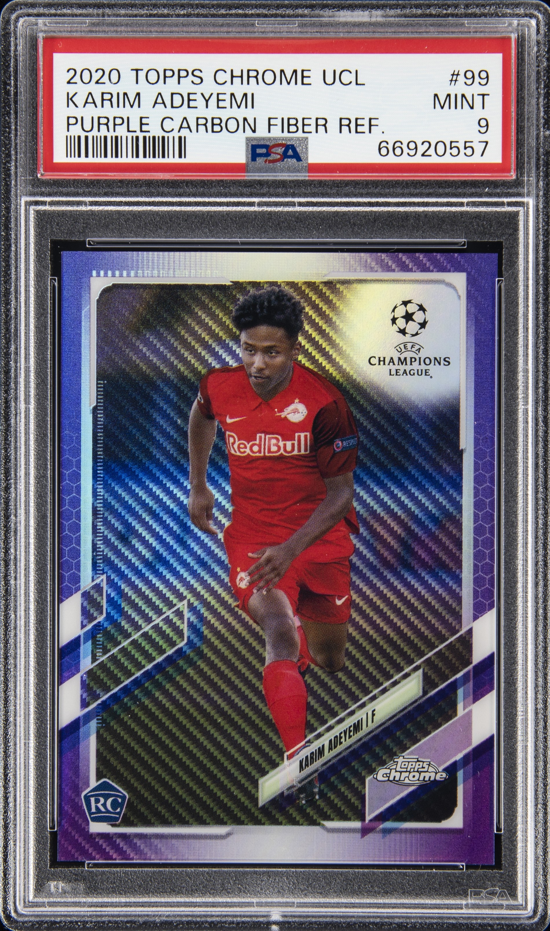 2020-21 Topps Chrome UEFA Champions League Purple Carbon Fiber Refractor #99 Karim Adeyemi Rookie Card – PSA MINT 9