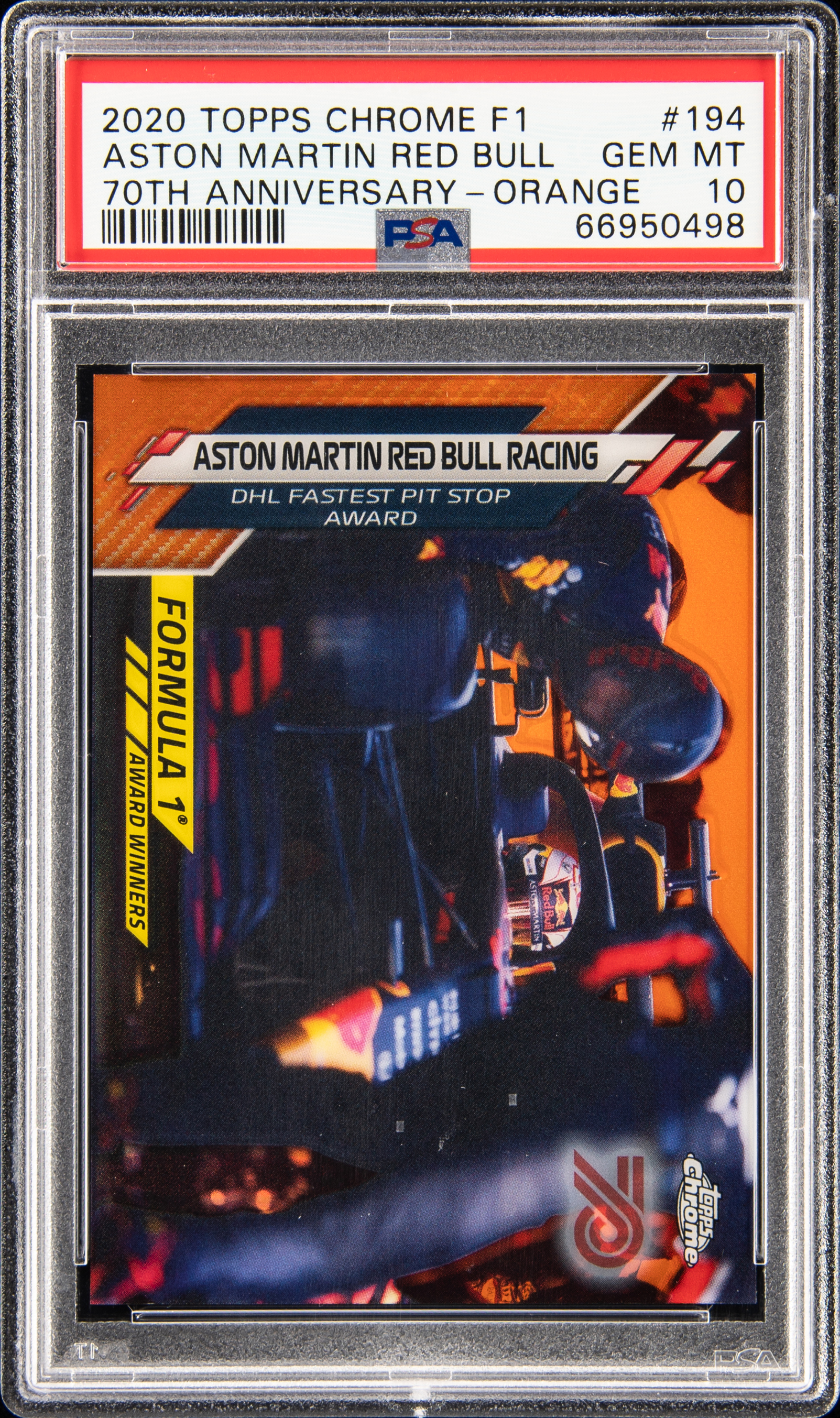 2020 Topps Chrome F1 70th Anniversary Orange #194 Aston Martin Red Bull Racing – PSA GEM MT 10