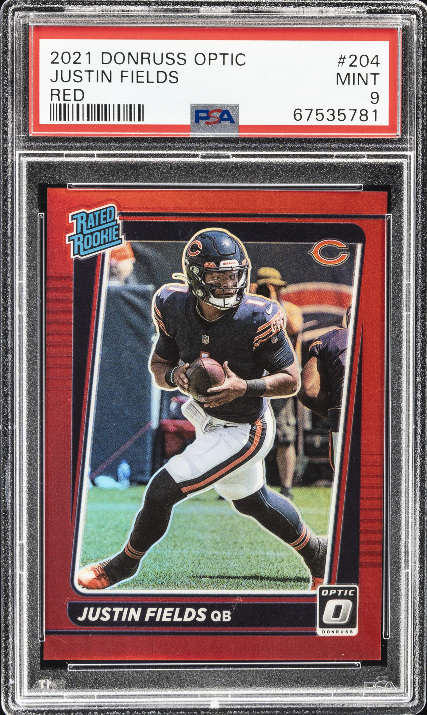 2021 Panini Donruss Optic Red Rated Rookie #204 Justin Fields Rookie Card (#92/99) – PSA MINT 9