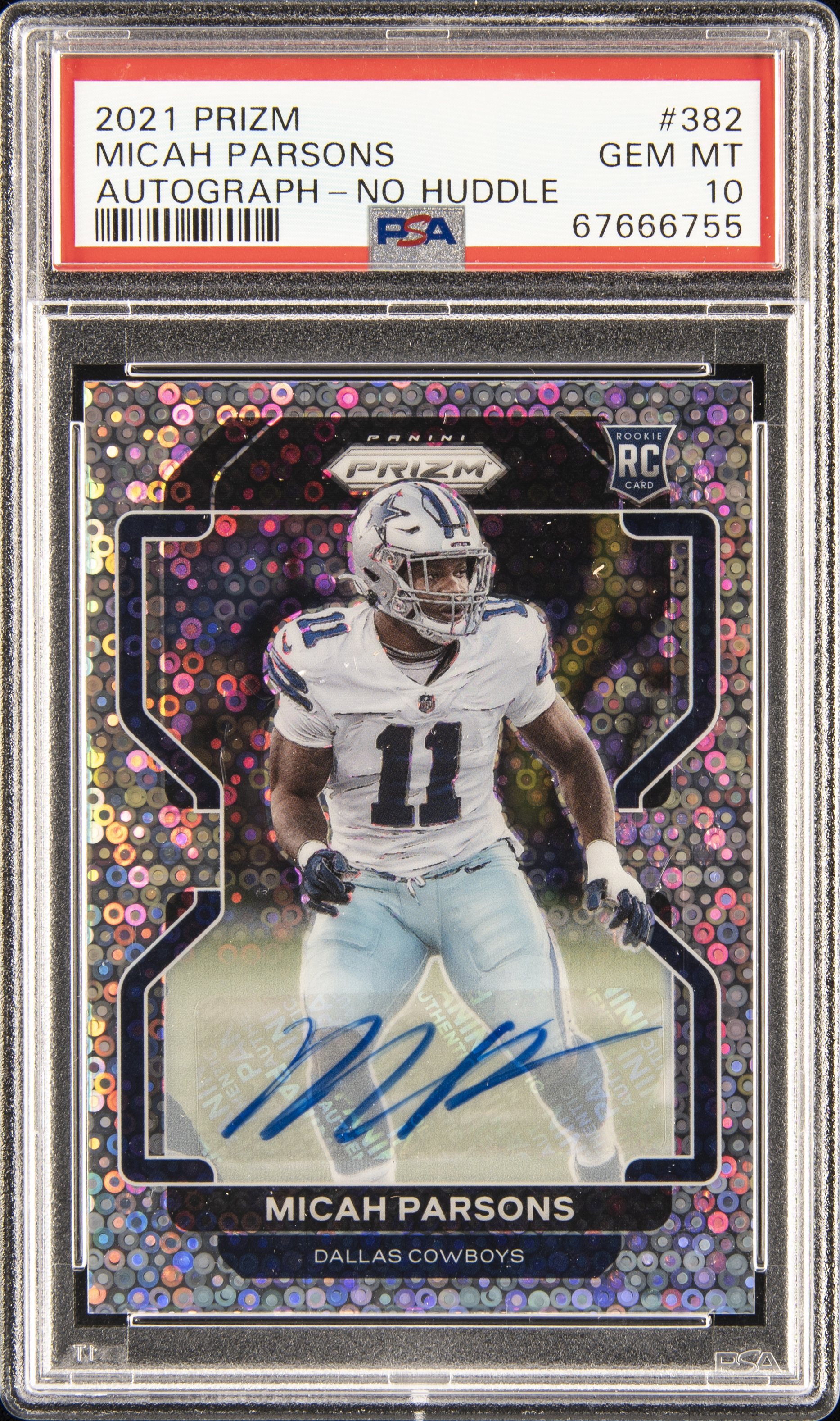 2021 Panini Prizm Autograph-No Huddle 382 Micah Parsons – PSA GEM MT 10