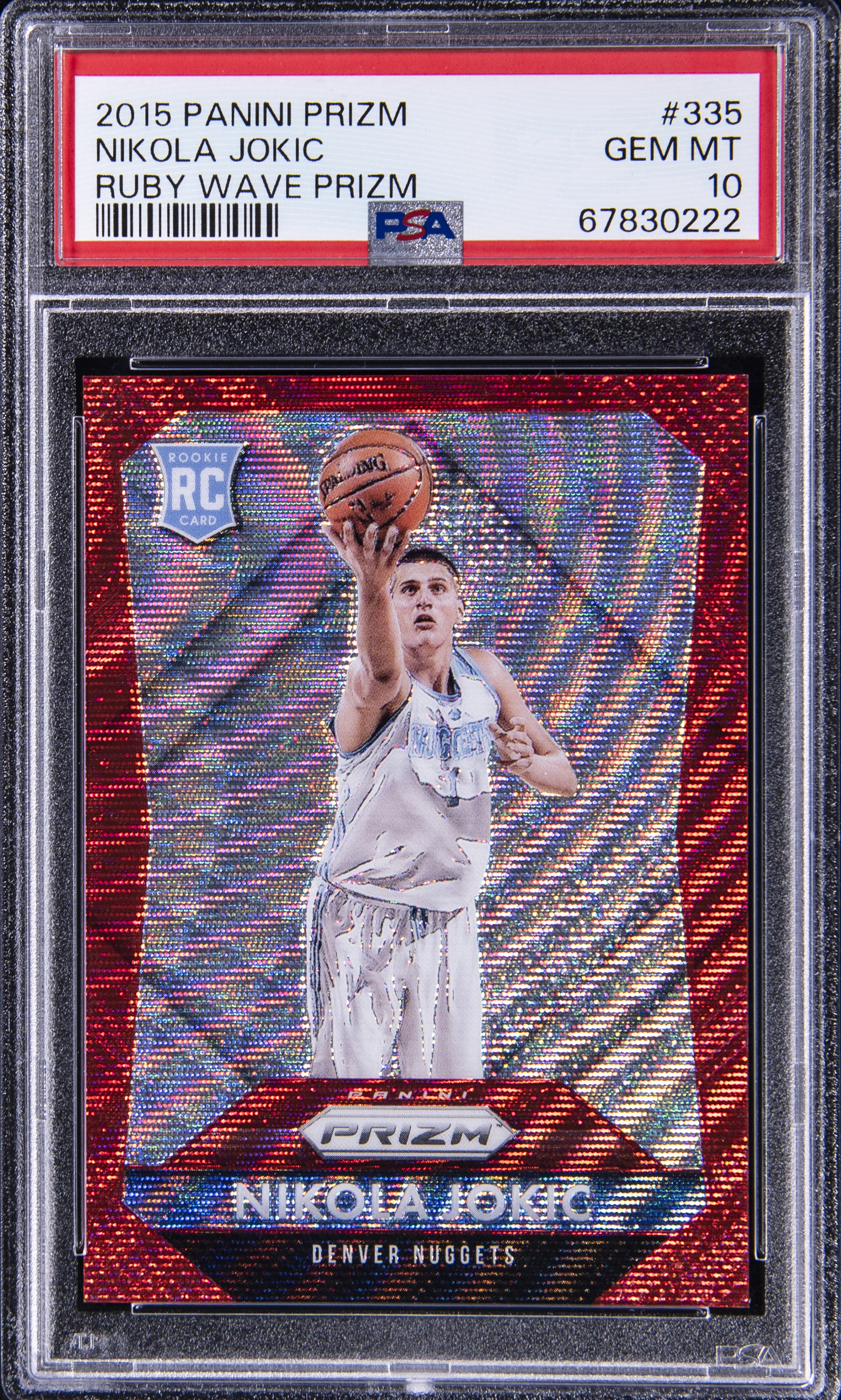 2015-16 Panini Prizm Ruby Wave Prizm #335 Nikola Jokic Rookie Card (#190/350) – PSA GEM MT 10