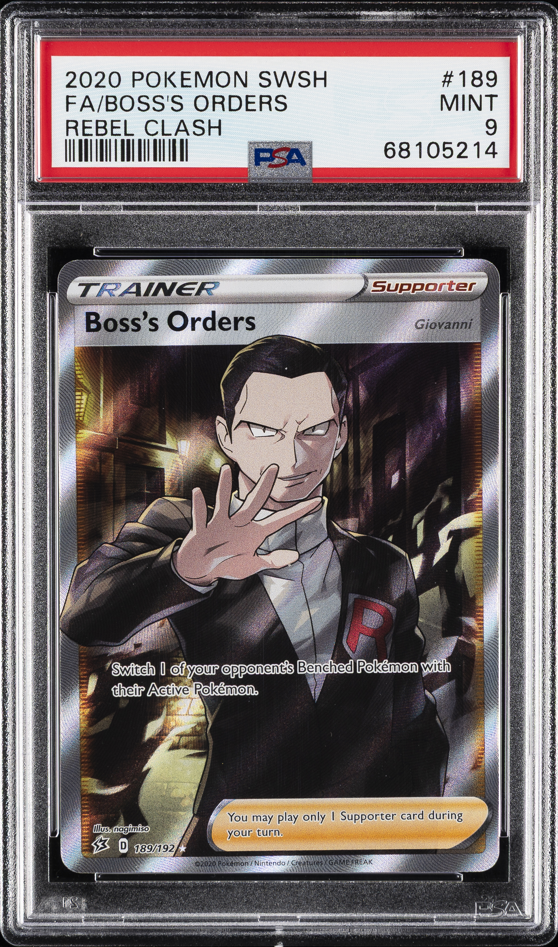 2020 #189 Full Art/Boss's Orders PSA 9 Sword & Shield Rebel Clash Pokemon