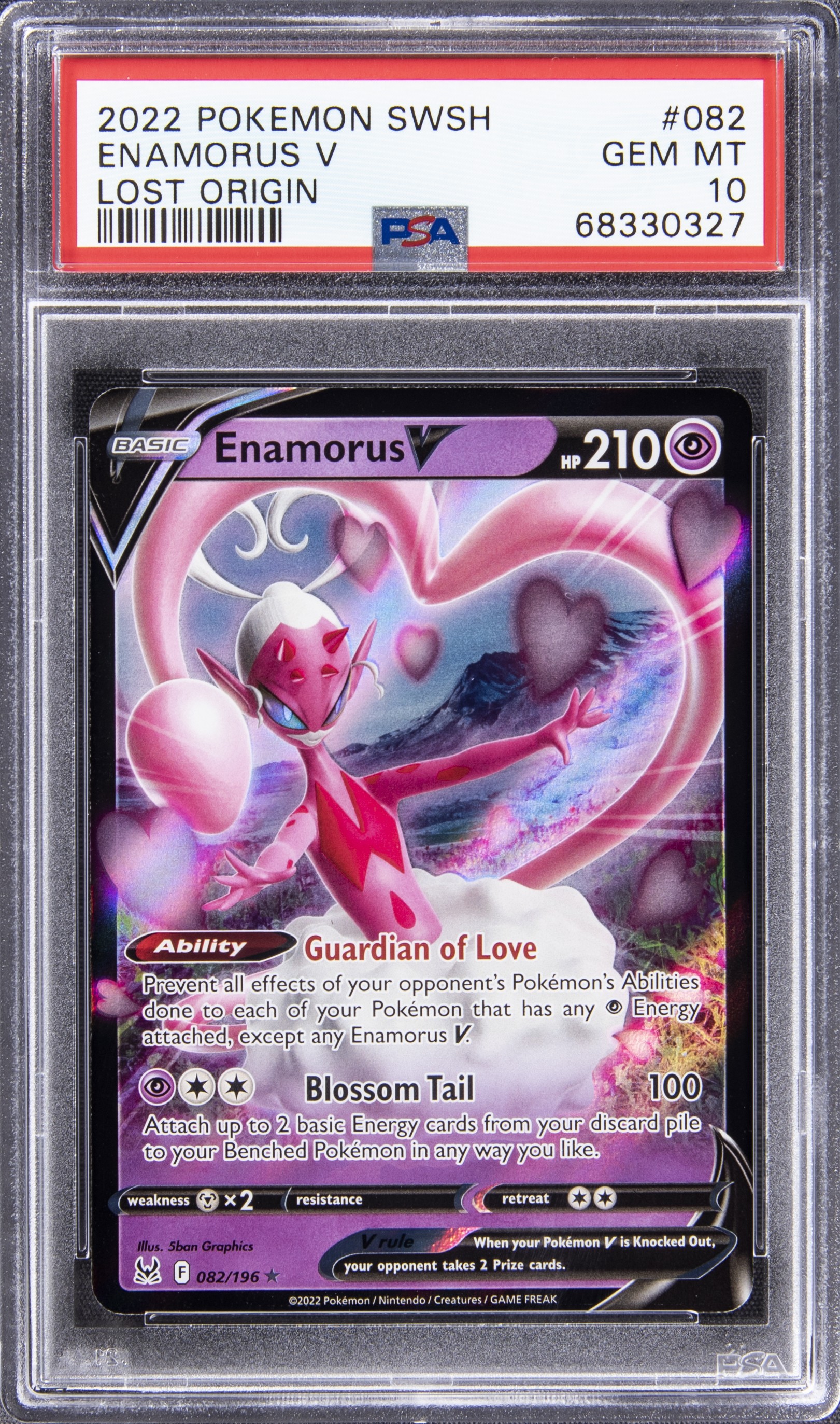 2022 Pokemon Sword & Shield Lost Origin 082 Enamorus V – PSA GEM MT 10