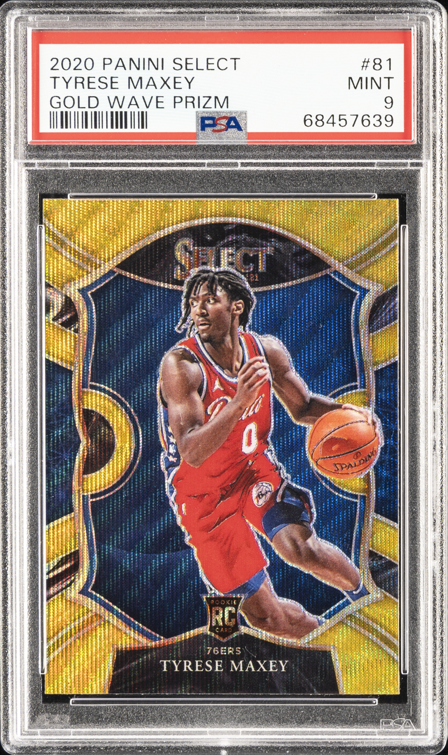 2020 Panini Select Gold Wave Prizm 81 Tyrese Maxey Rookie Card – PSA MINT 9