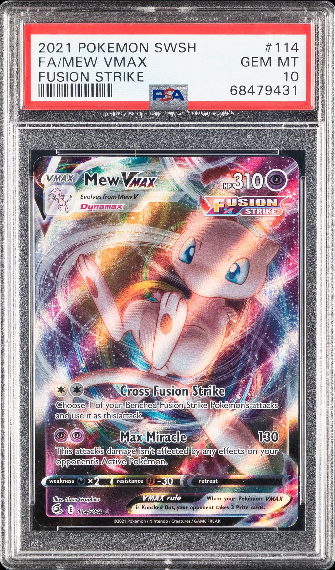2021 Pokemon Sword & Shield Fusion Strike #114 Full Art/Mew Vmax (PSA 10)