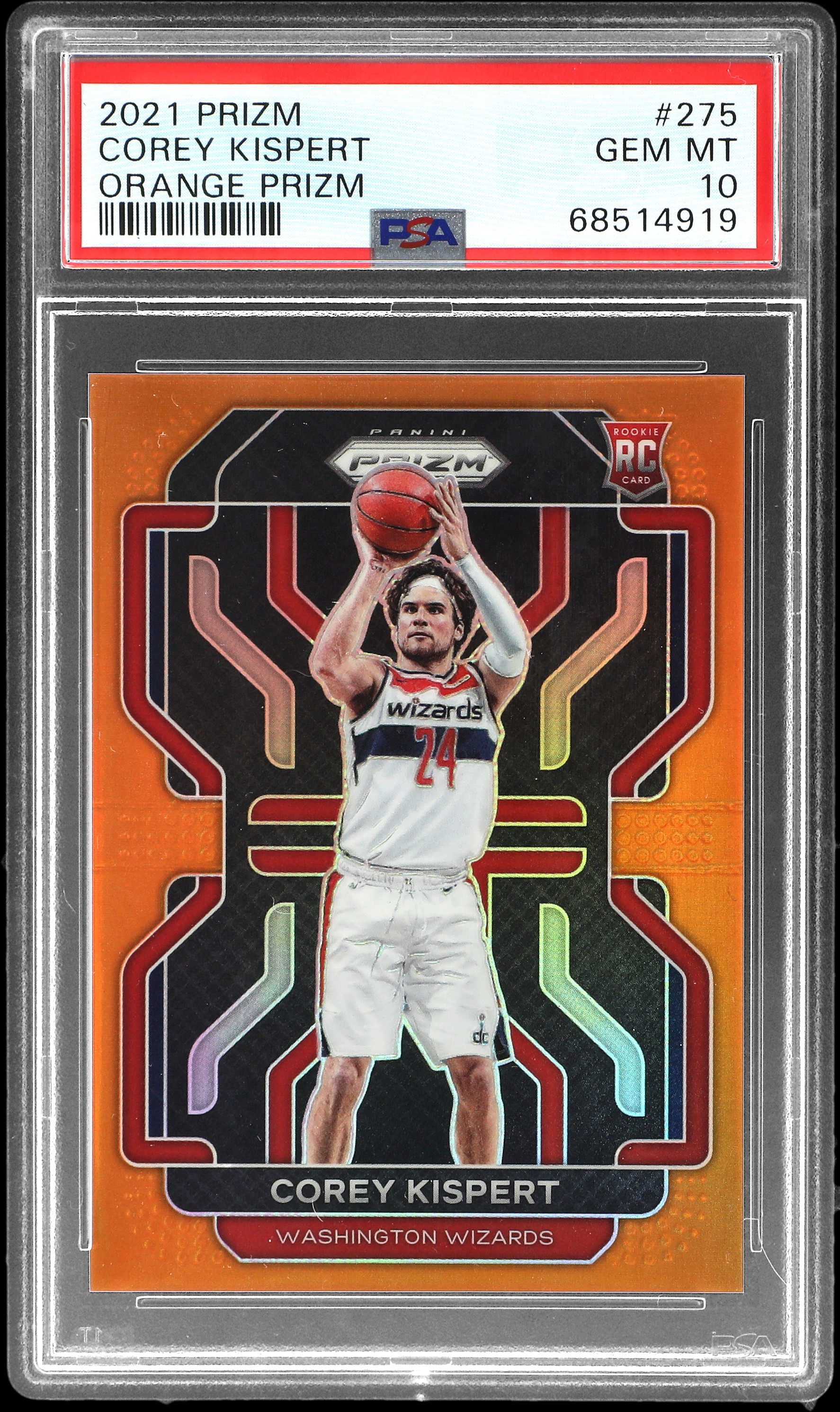 2021-22 Panini Prizm Orange Prizm #275 Corey Kispert Rookie Card (#28/49) – PSA GEM MT 10