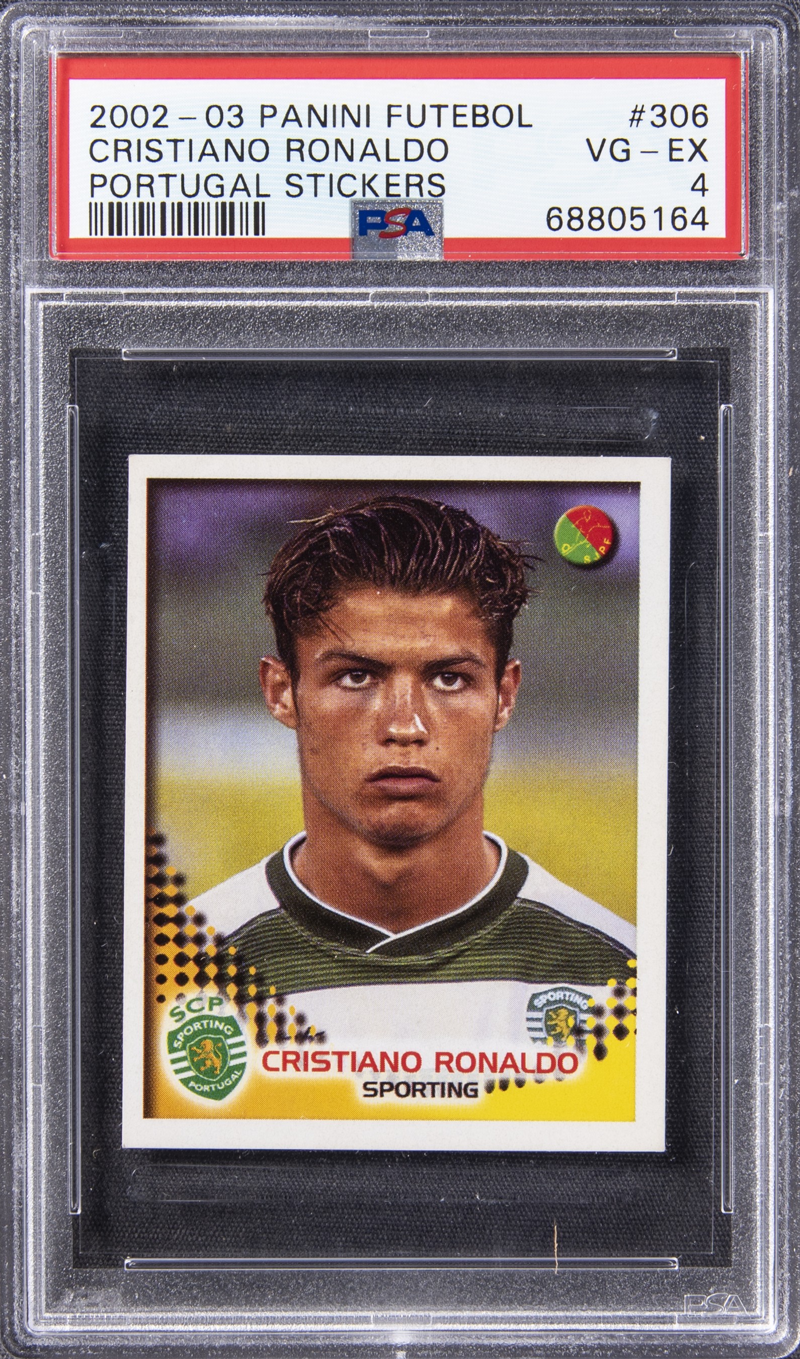2002 Panini Futebol Portugal Stickers 2002-2003 #306 Cristiano Ronaldo Rookie Card – PSA VG-EX 4