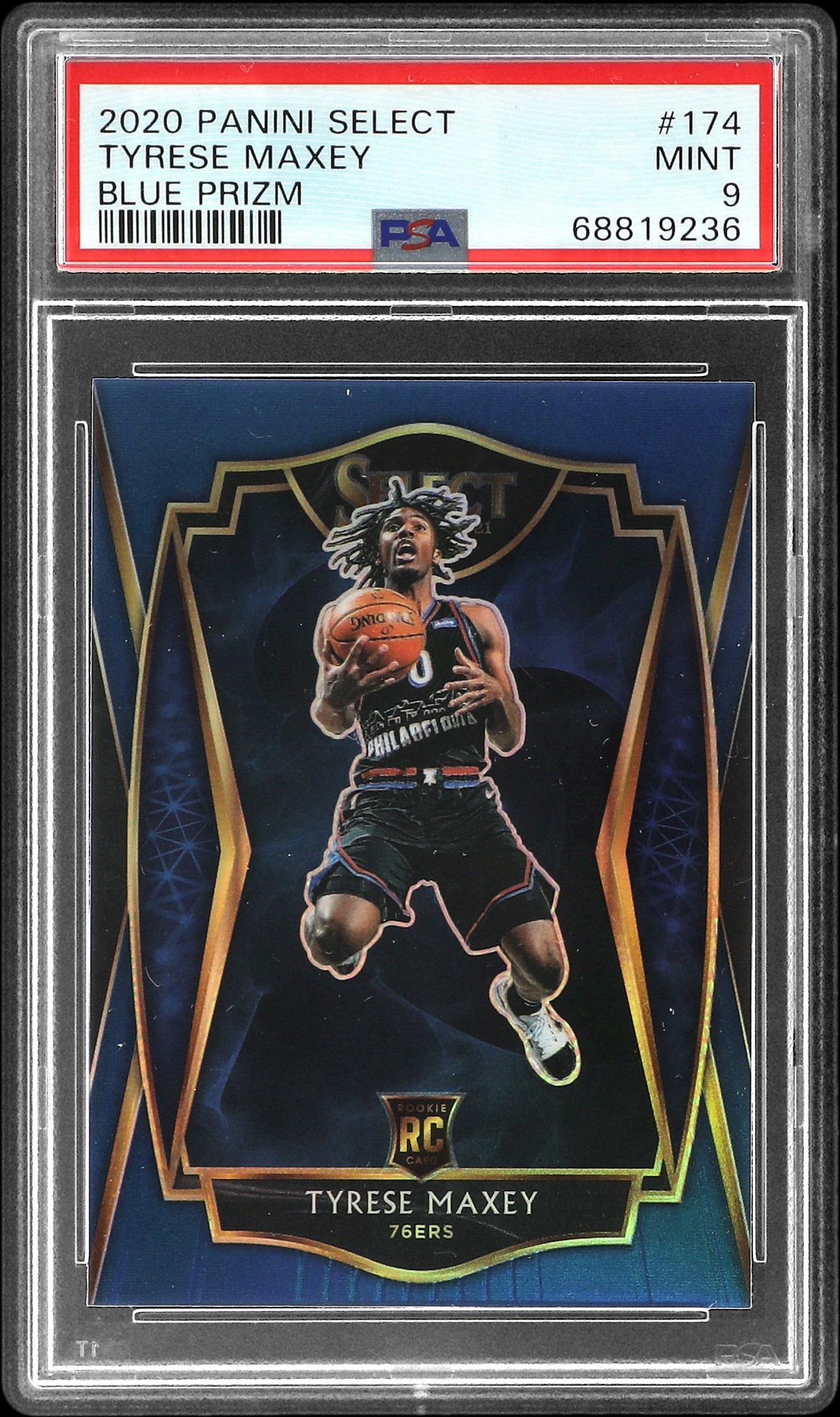 2020 Panini Select Blue Prizm #174 Tyrese Maxey Rookie Card – PSA MINT 9