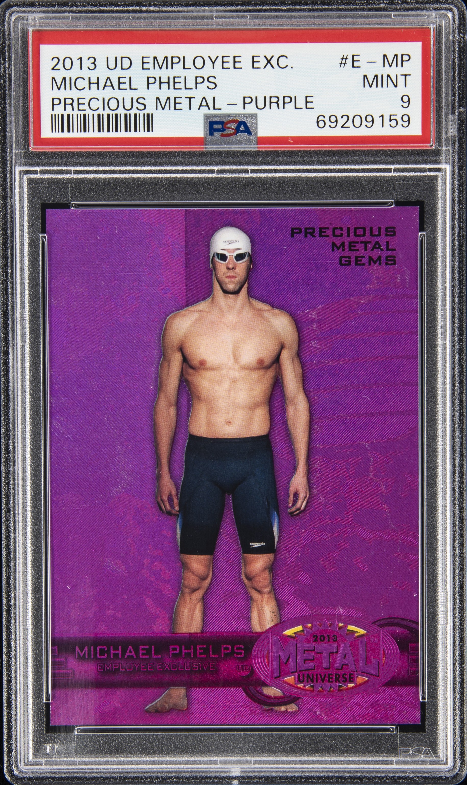 2013 Upper Deck Employee Exclusive Precious Metal Gems (PMG) Purple #E-MP Michael Phelps (#109/125) – PSA MINT 9