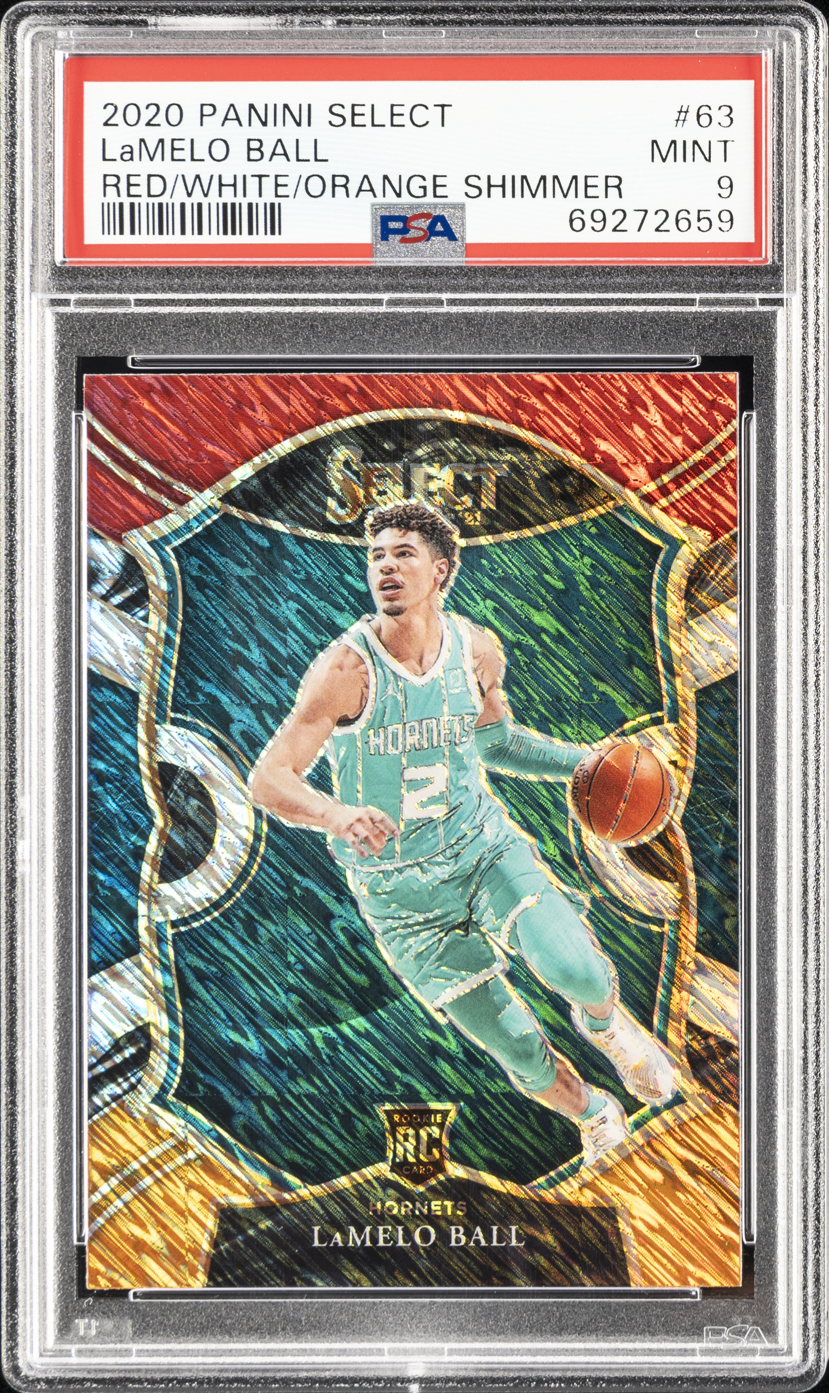 2020-21 Panini Select Red/White/Orange Shimmer #63 LaMelo Ball Rookie Card – PSA MINT 9
