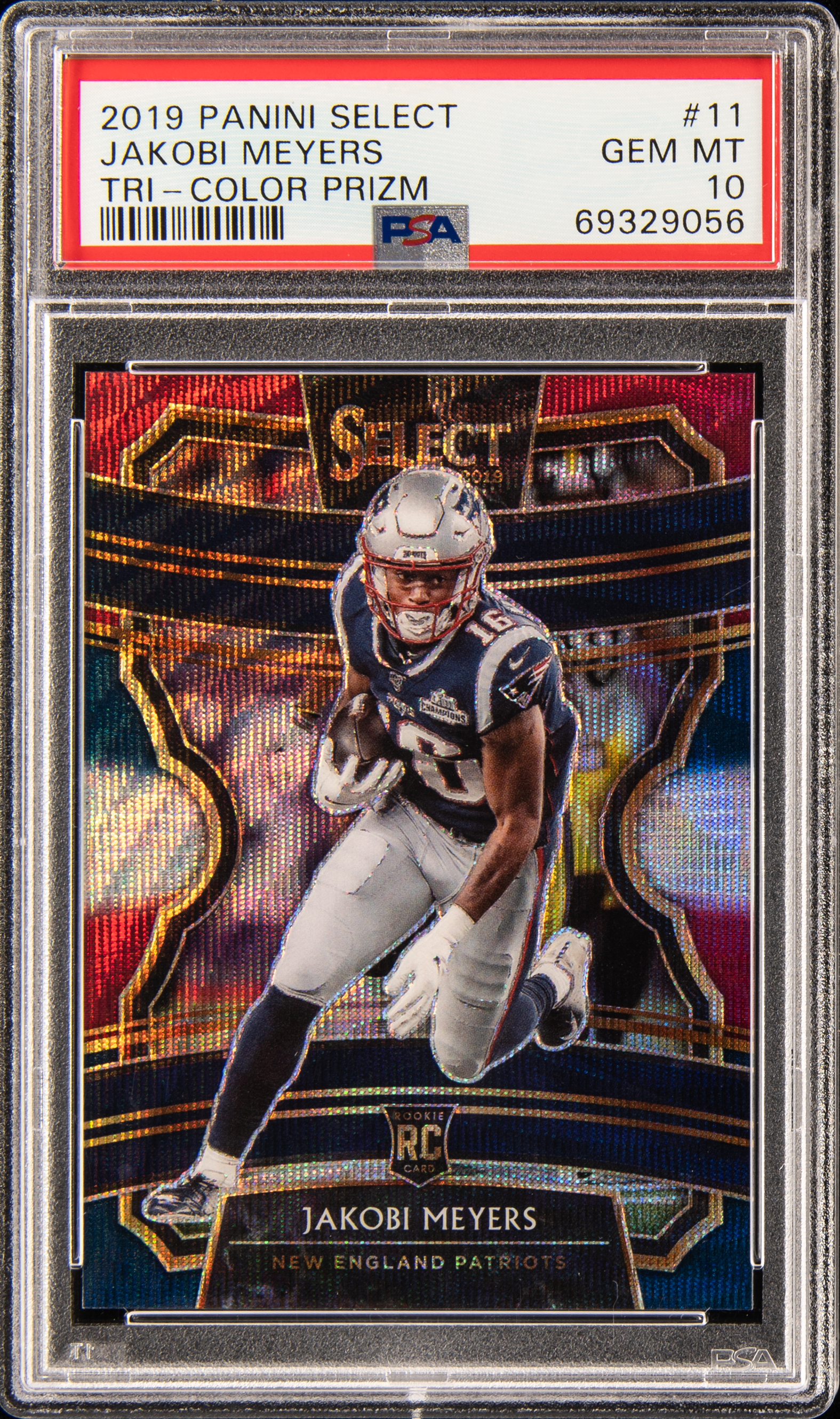 2019 Panini Select Tri-Color Prizm #11 Jakobi Meyers Rookie Card (#007/199) – PSA GEM MT 10