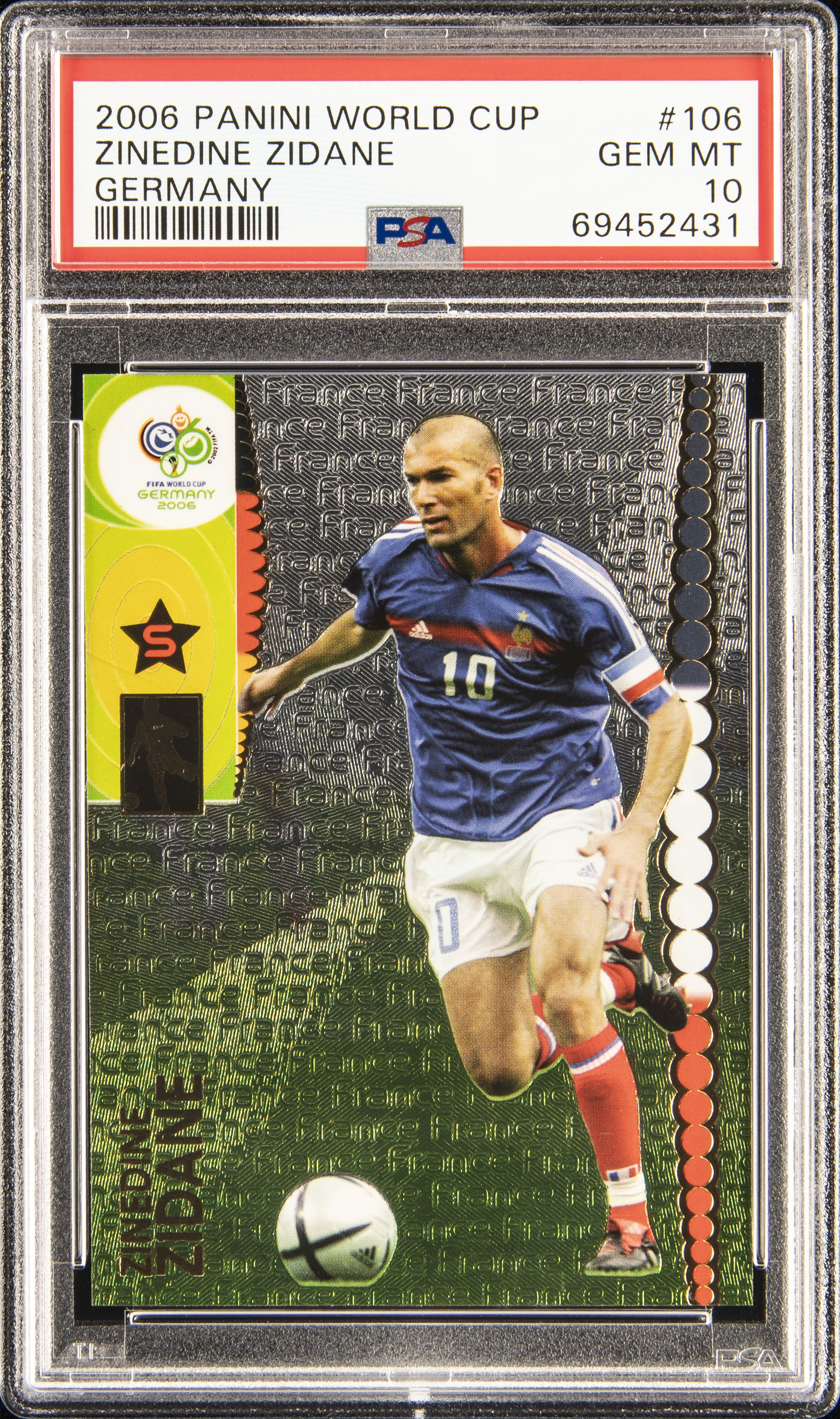 2006 Panini World Cup Germany 106 Zinedine Zidane – PSA GEM MT 10