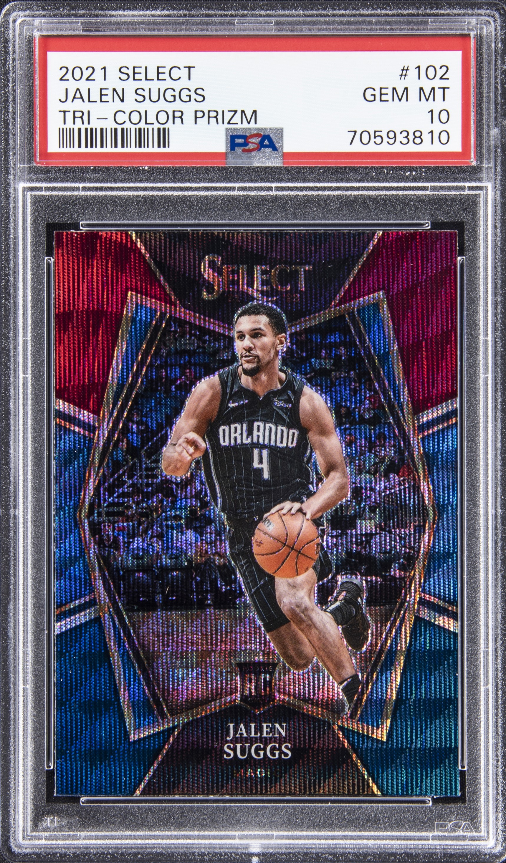 2021-22 Panini Select Tri-Color Prizm #102 Jalen Suggs Rookie Card – PSA GEM MT 10