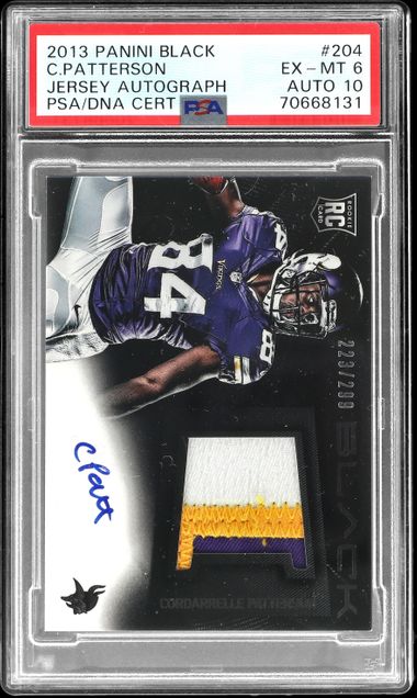 2013 Panini Black Jersey Autograph #204 Cordarrelle Patterson Signed Patch  Rookie Card (#223/299) – PSA EX-MT 6, PSA/DNA GEM MT 10 on Goldin Auctions