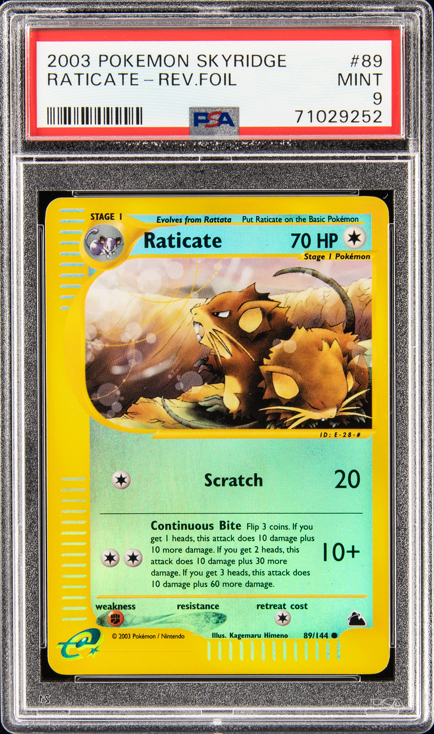 2003 Pokemon Skyridge Reverse Foil #89 Raticate – PSA MINT 9