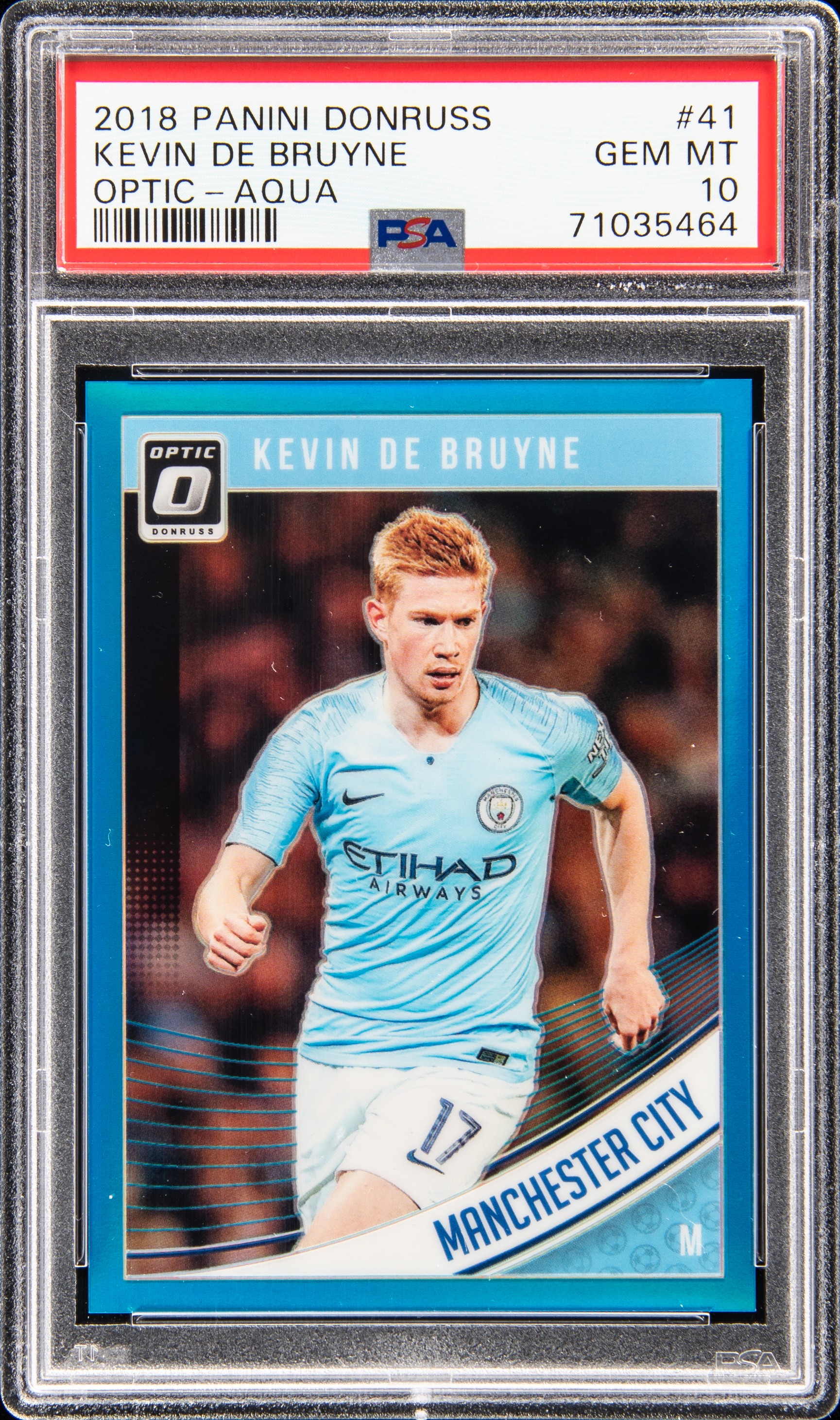 2018 Panini Donruss Optic-Aqua #41 Kevin De Bruyne (#102/149) – PSA GEM MT 10