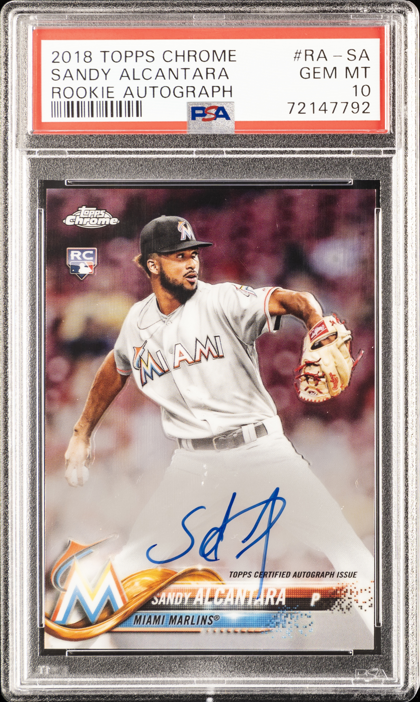 2018 Topps Chrome Rookie Autograph #RA-SA Sandy Alcantara Signed Rookie Card – PSA GEM MT 10