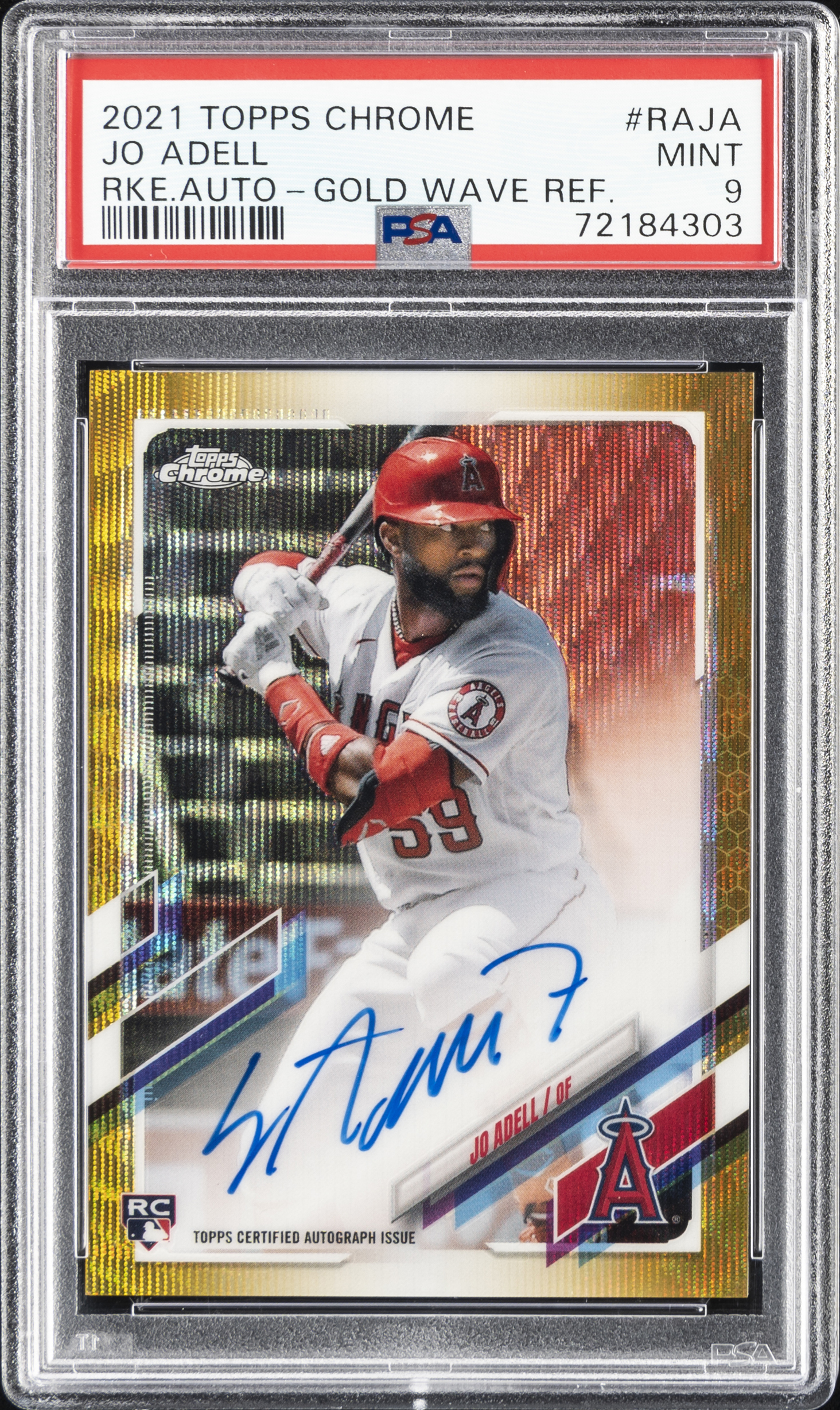2021 Topps Chrome Rookie Autographs Gold Wave Refractor #RAJA Jo Adell Signed Rookie Card (#29/50) – PSA MINT 9