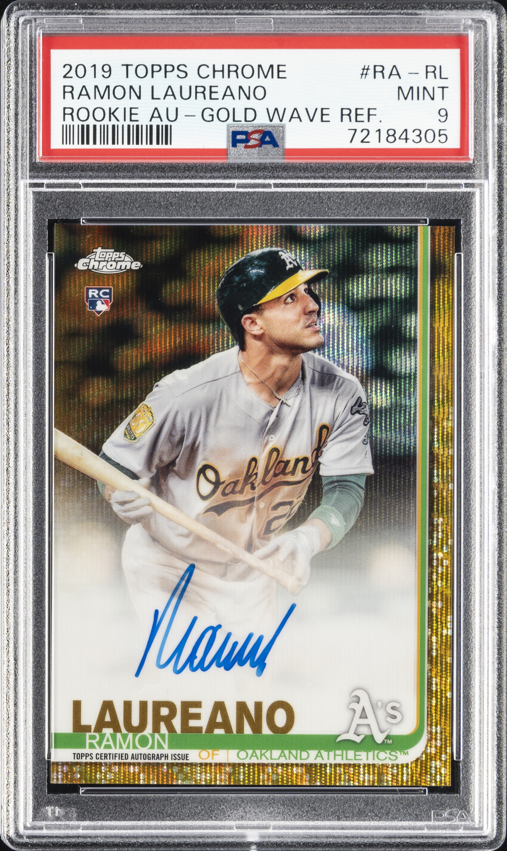 2019 Topps Chrome Rookie Autographs Gold Wave Refractor #RA-RL Ramon Laureano Signed Rookie Card (#16/50) – PSA MINT 9