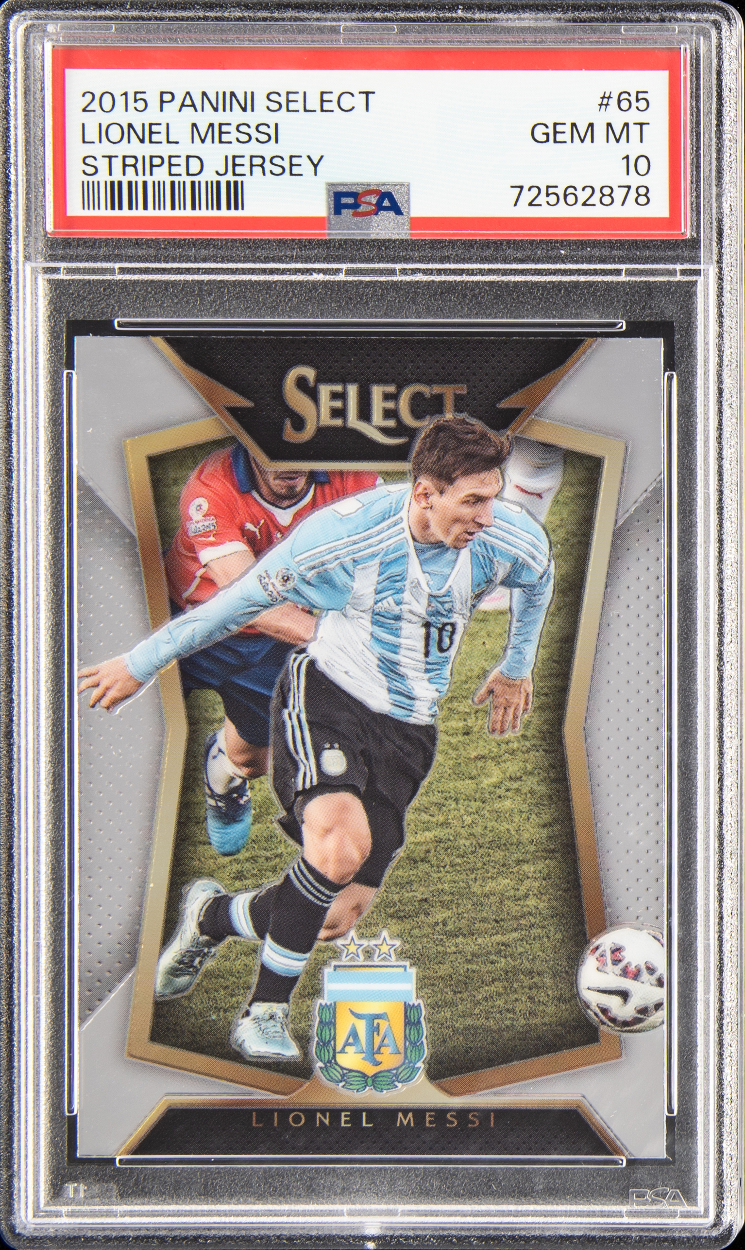 2015 Panini Select Striped Jersey #65 Lionel Messi – PSA GEM MT 10
