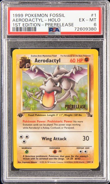 1999 Pokemon Fossil Rare Holofoil #1 Aerodactyl – PSA EX-MT 6 on