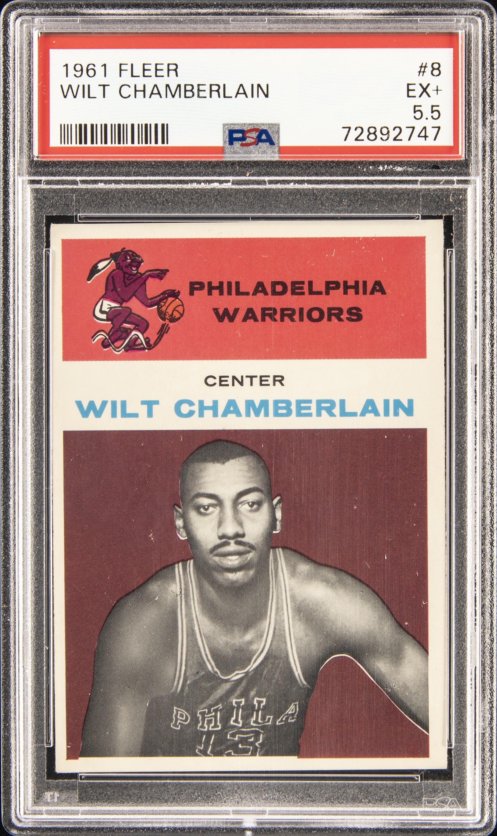 1961-62 Fleer #8 Wilt Chamberlain Rookie Card - PSA EX+ 5.5