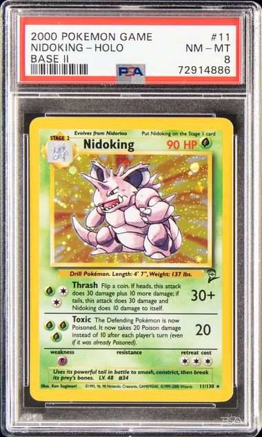 2000 Pokemon Base Set II Rare Holofoil #11 Nidoking – PSA NM-MT 8