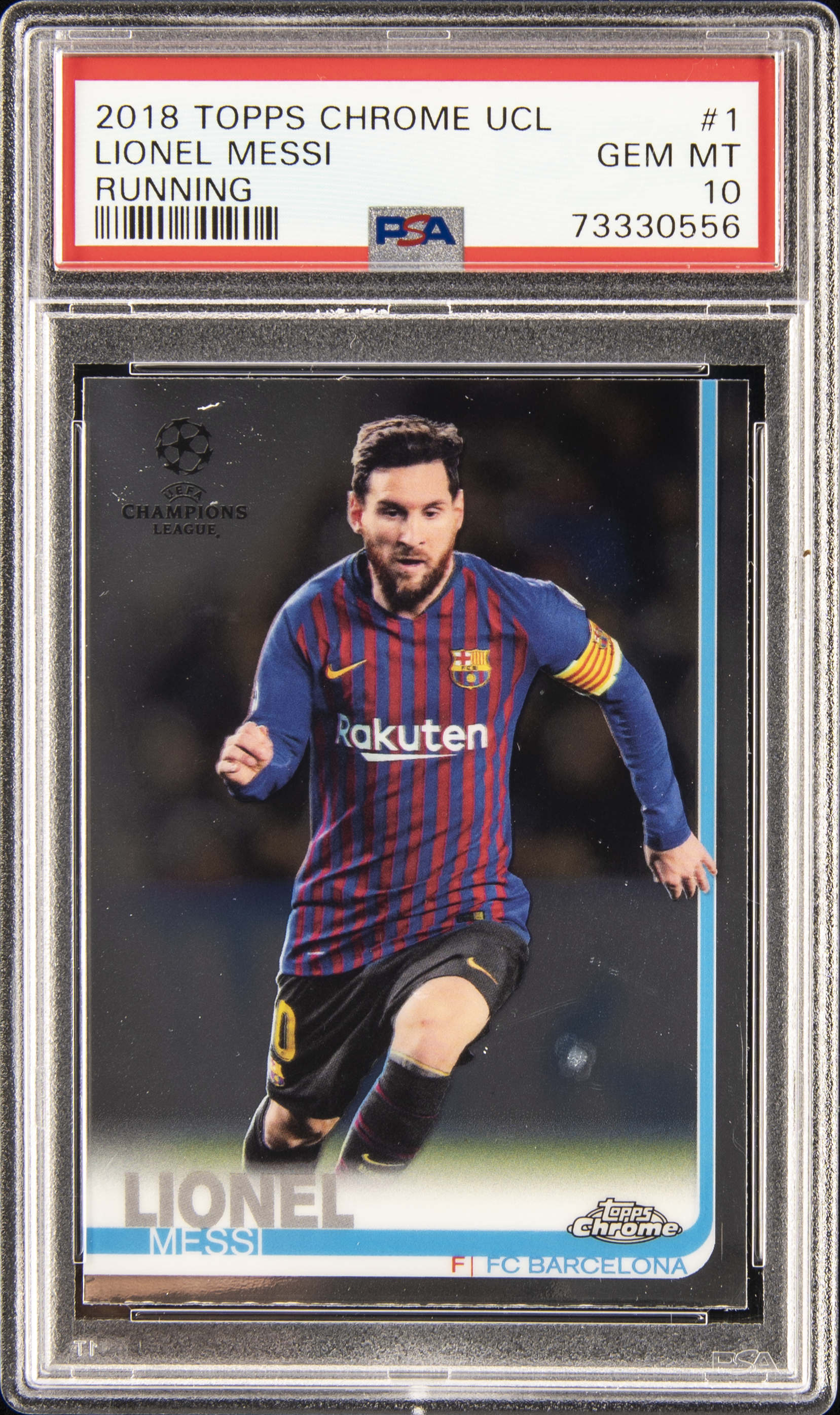 2018-19 Topps Chrome UEFA Champions League #1 Lionel Messi, Running – PSA GEM MT 10