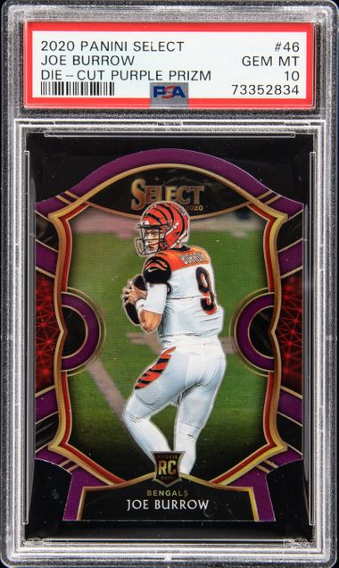 2020 PANINI SELECT JOE BURROW #46 DIE-CUT PURPLE PRIZM ROOKIE RC