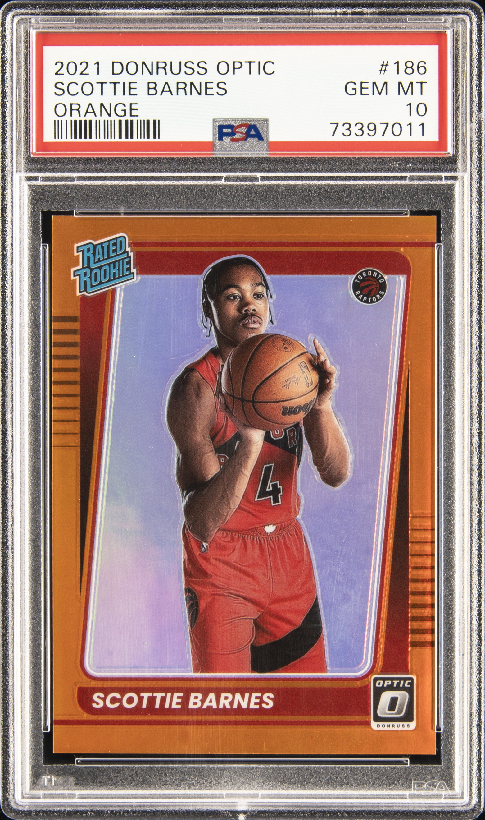 2021-22 Panini Donruss Optic Orange #186 Scottie Barnes Rookie Card (#135/199) – PSA GEM MT 10