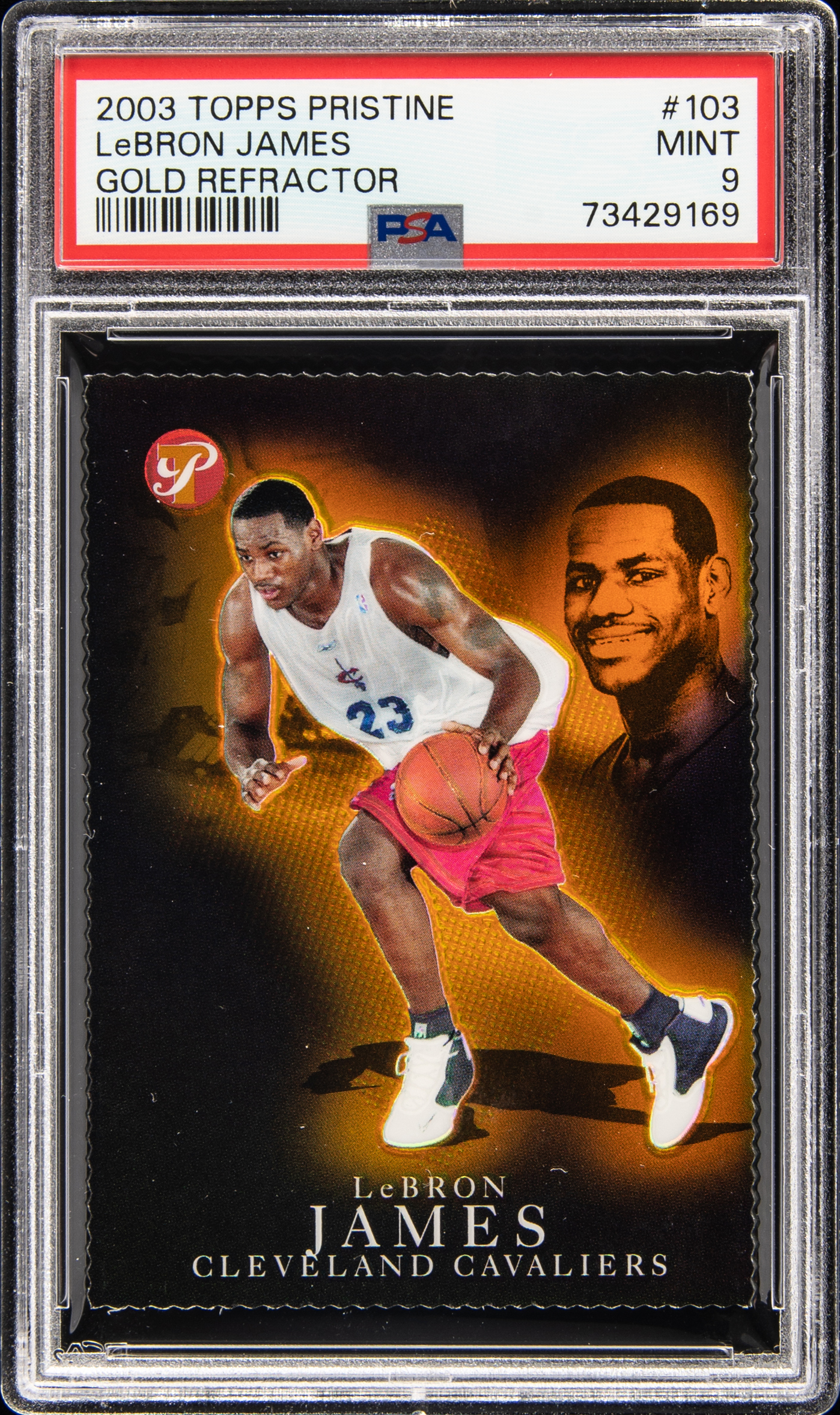 2003-04 Topps Pristine Gold Refractor #103 LeBron James Rookie Card (#22/99) – PSA MINT 9