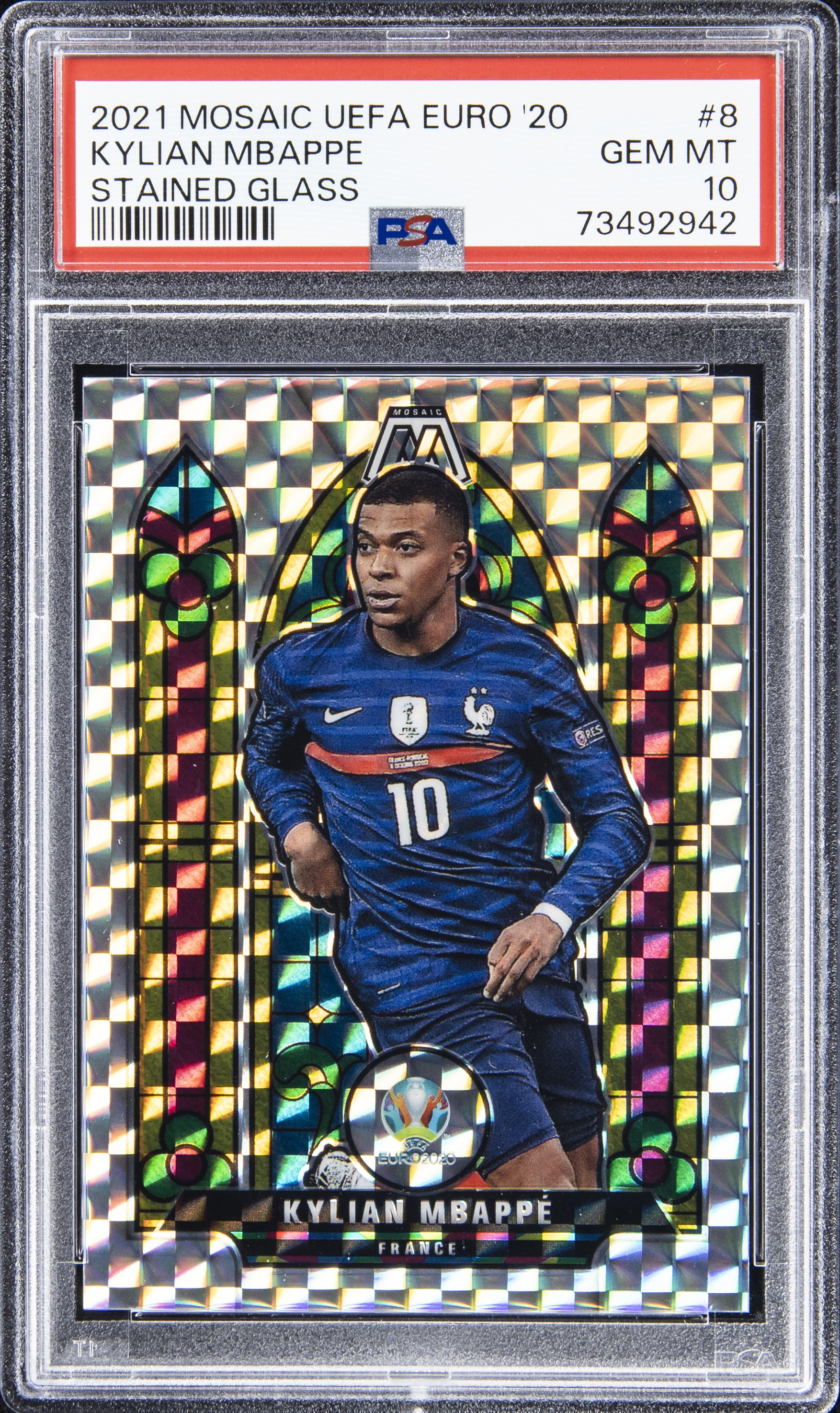 2021 Panini Mosaic UEFA Euro '20 Stained Glass #8 Kylian Mbappe – PSA GEM MT 10