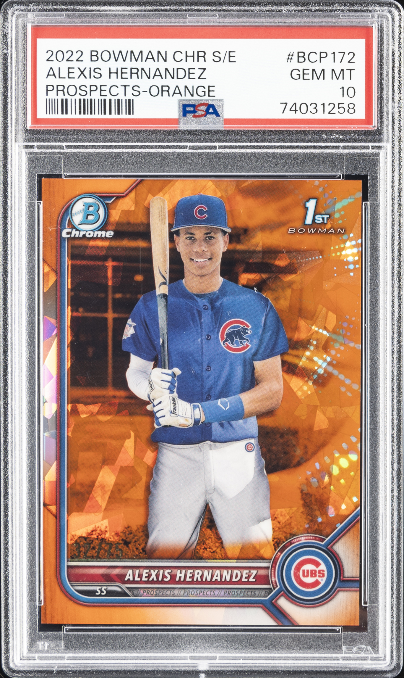 2022 Bowman Chrome Sapphire Edition Prospects Orange #BCP172 Alexis Hernandez (#32/75) – PSA GEM MT 10