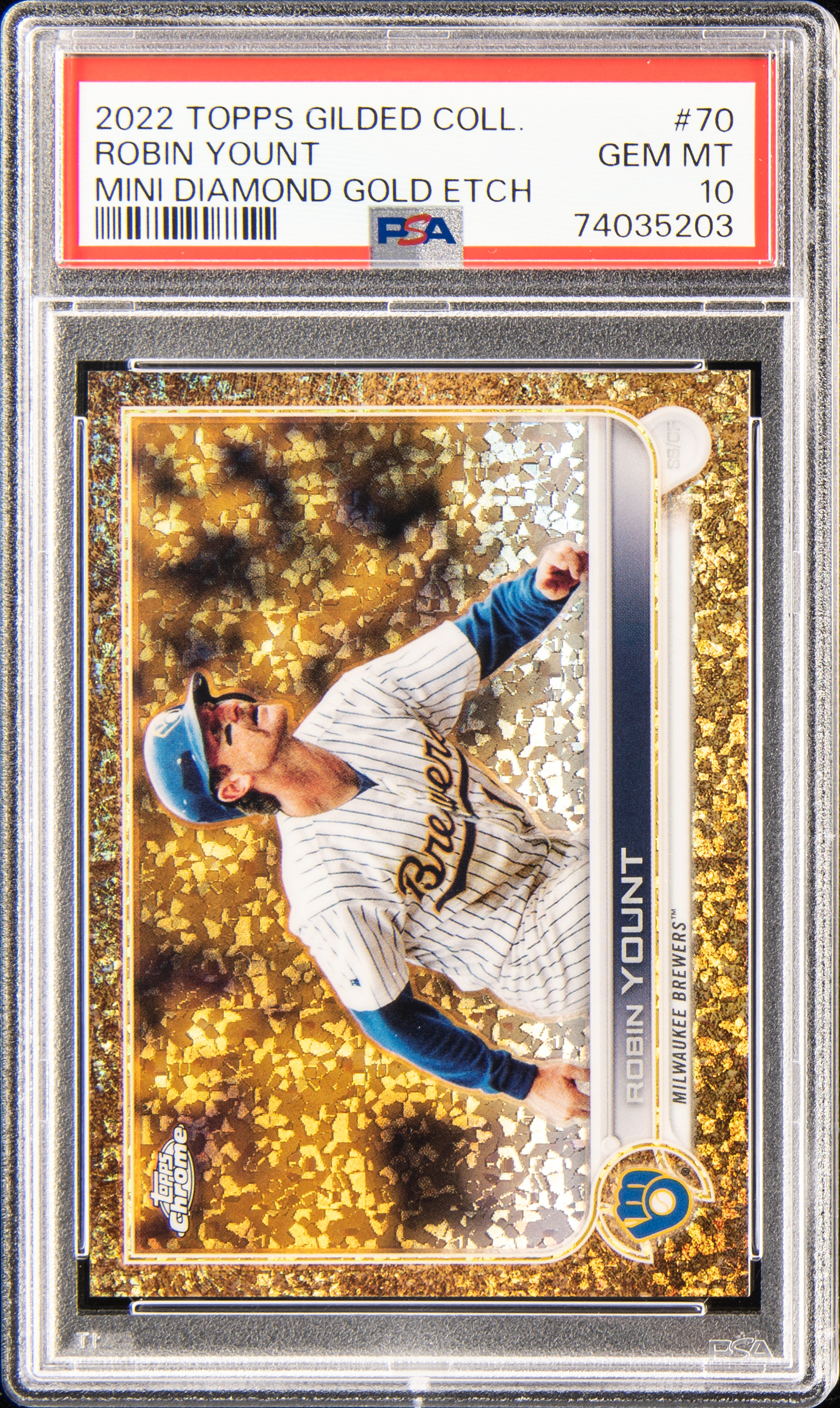 2022 Topps Gilded Collection Mini Diamond Gold Etch #70 Robin Yount (#23/50) – PSA GEM MT 10